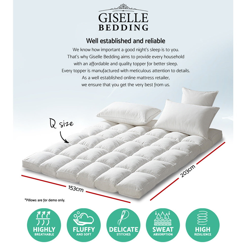 Giselle Queen Mattress Topper Pillowtop 1000GSM Microfibre Filling Protector - SuperSaverAU - view 2