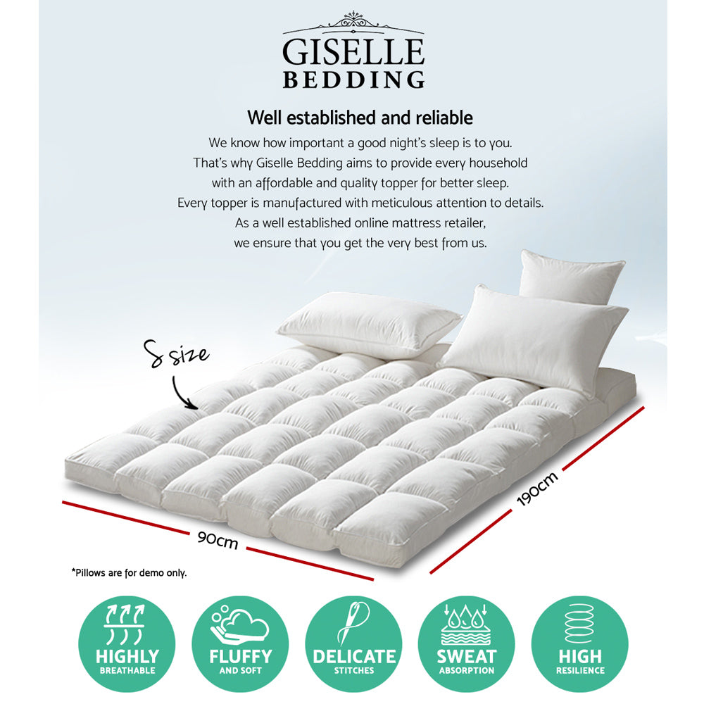Giselle Bedding Mattress Topper Pillowtop Protector Pad Single - SuperSaverAU - view 2
