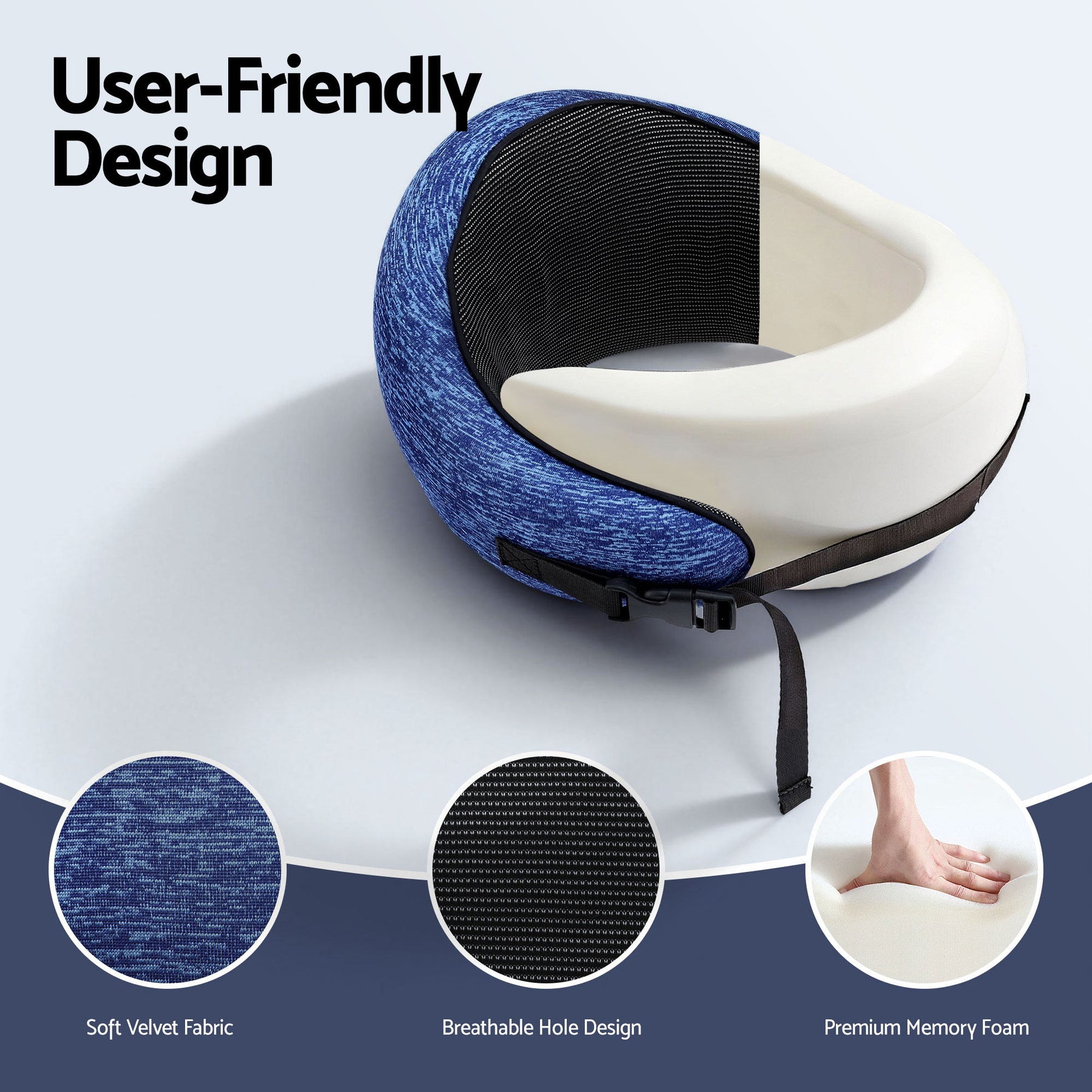 Wanderlite Ergonomic Memory Foam Travel Pillow – Blue with Washable Cover