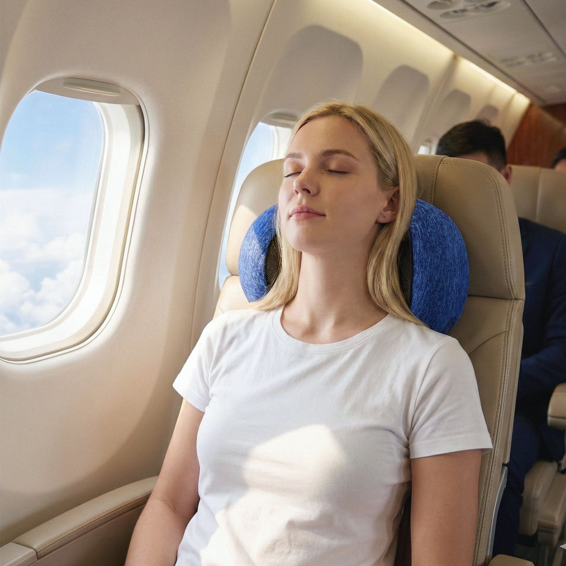 Wanderlite Ergonomic Memory Foam Travel Pillow – Blue with Washable Cover