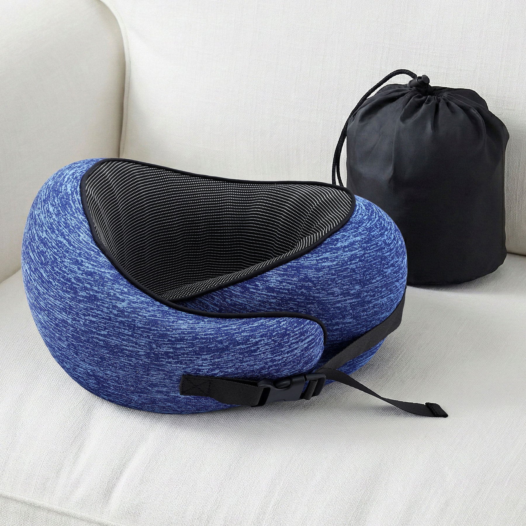 Wanderlite Ergonomic Memory Foam Travel Pillow – Blue with Washable Cover