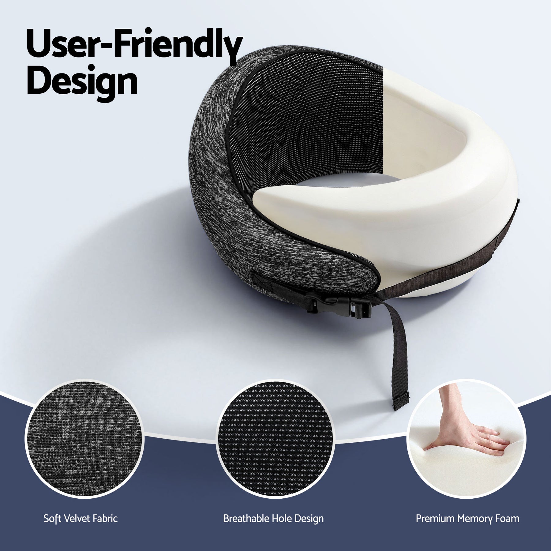 Wanderlite Ergonomic Memory Foam Travel Pillow – Dark Grey with Washable Cover