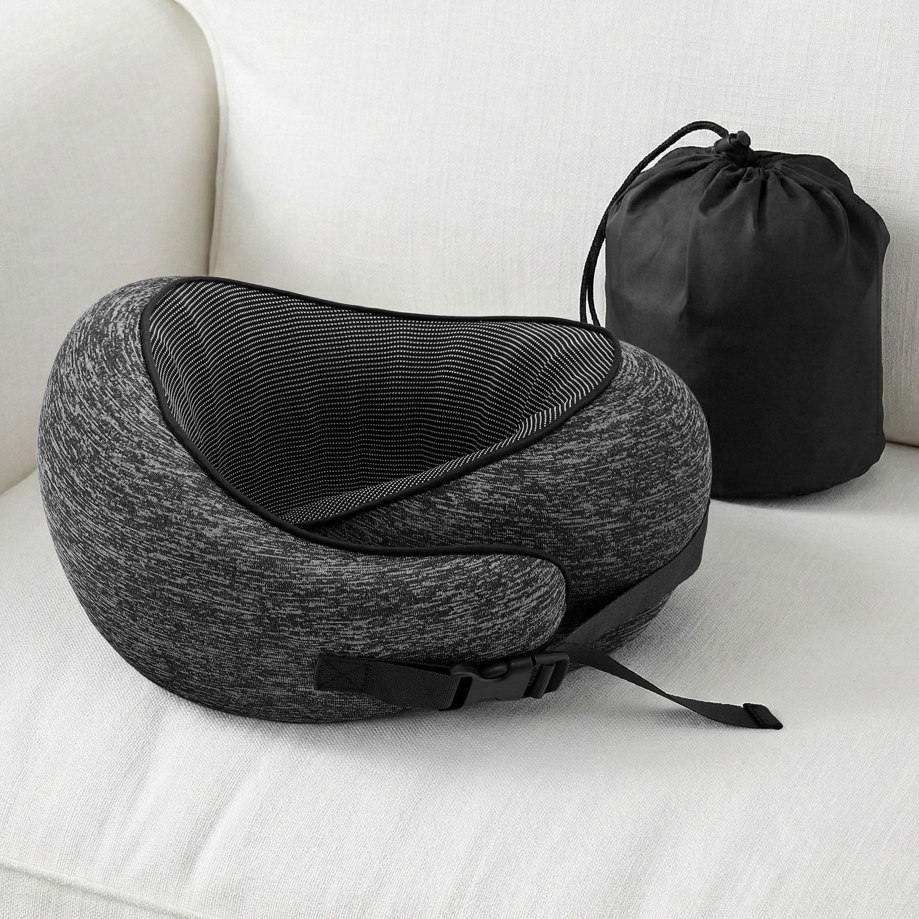Wanderlite Ergonomic Memory Foam Travel Pillow – Dark Grey with Washable Cover