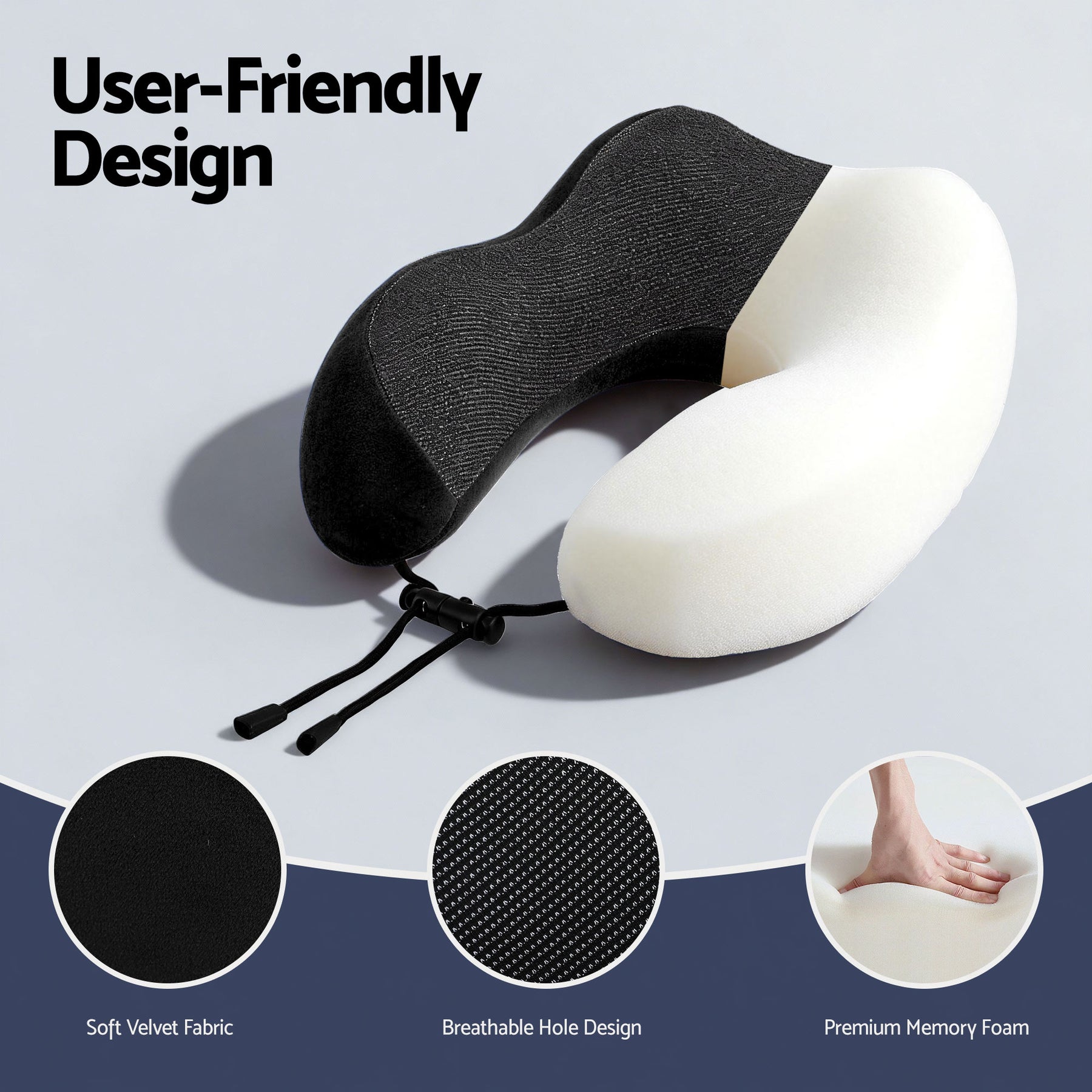Wanderlite Memory Foam Travel Pillow – Black with Washable Cover