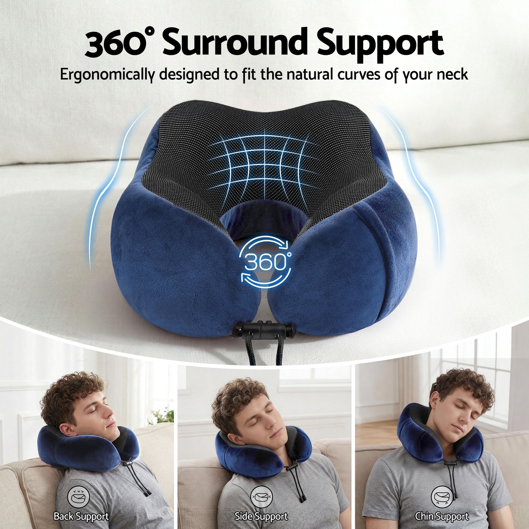 Wanderlite Memory Foam Travel Pillow – Blue with Washable Cover