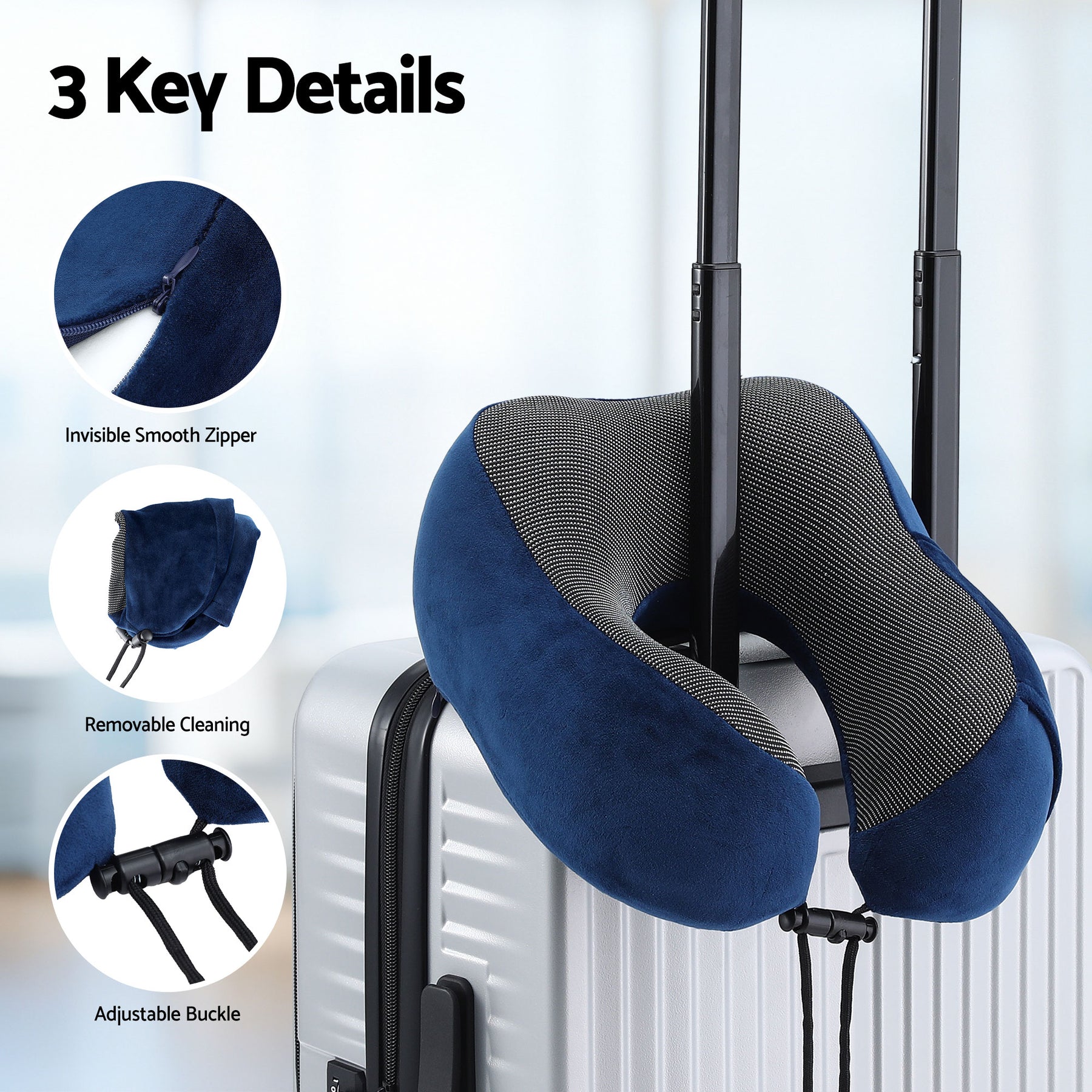 Wanderlite Memory Foam Travel Pillow – Blue with Washable Cover