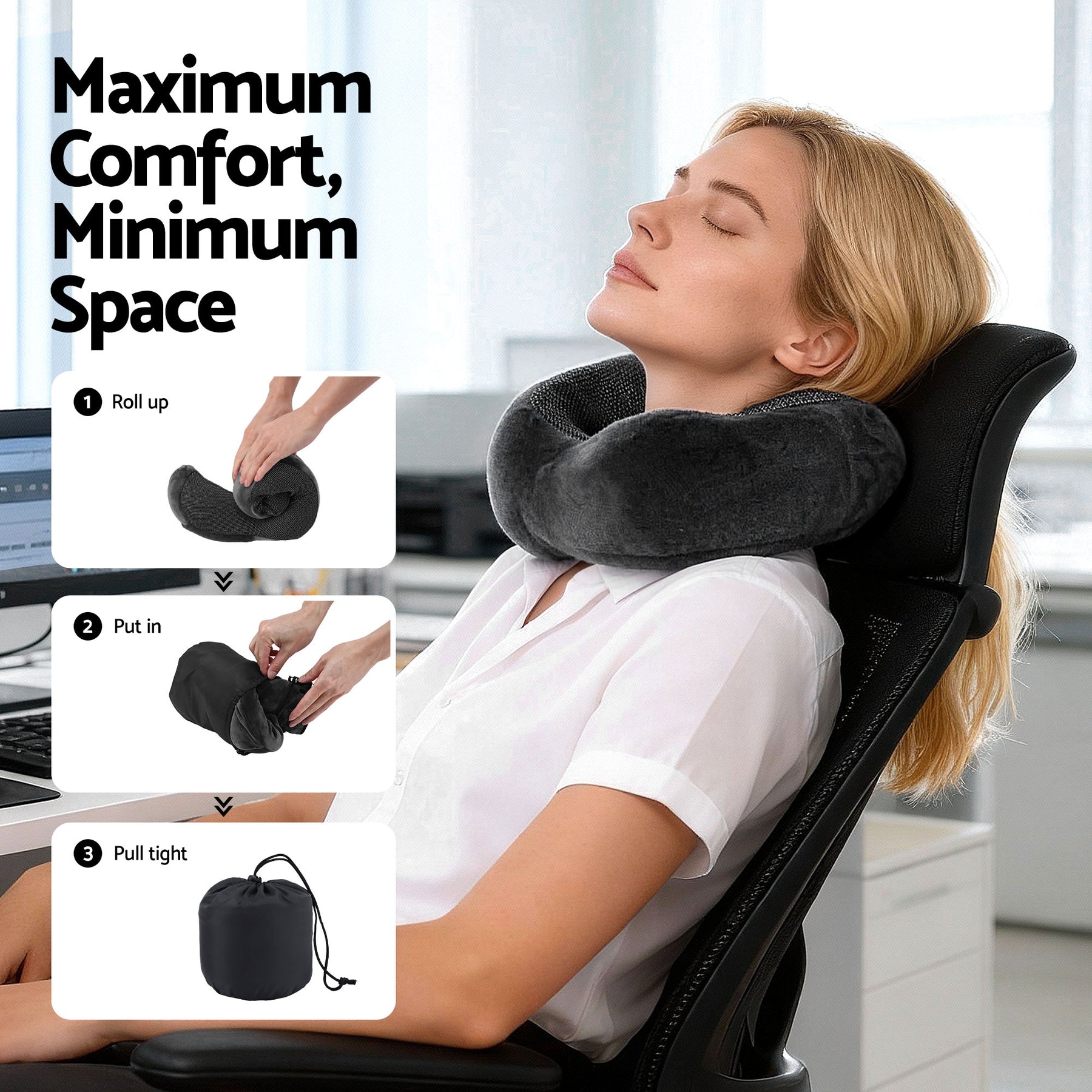 Wanderlite Memory Foam Travel Pillow – Grey with Washable Cover