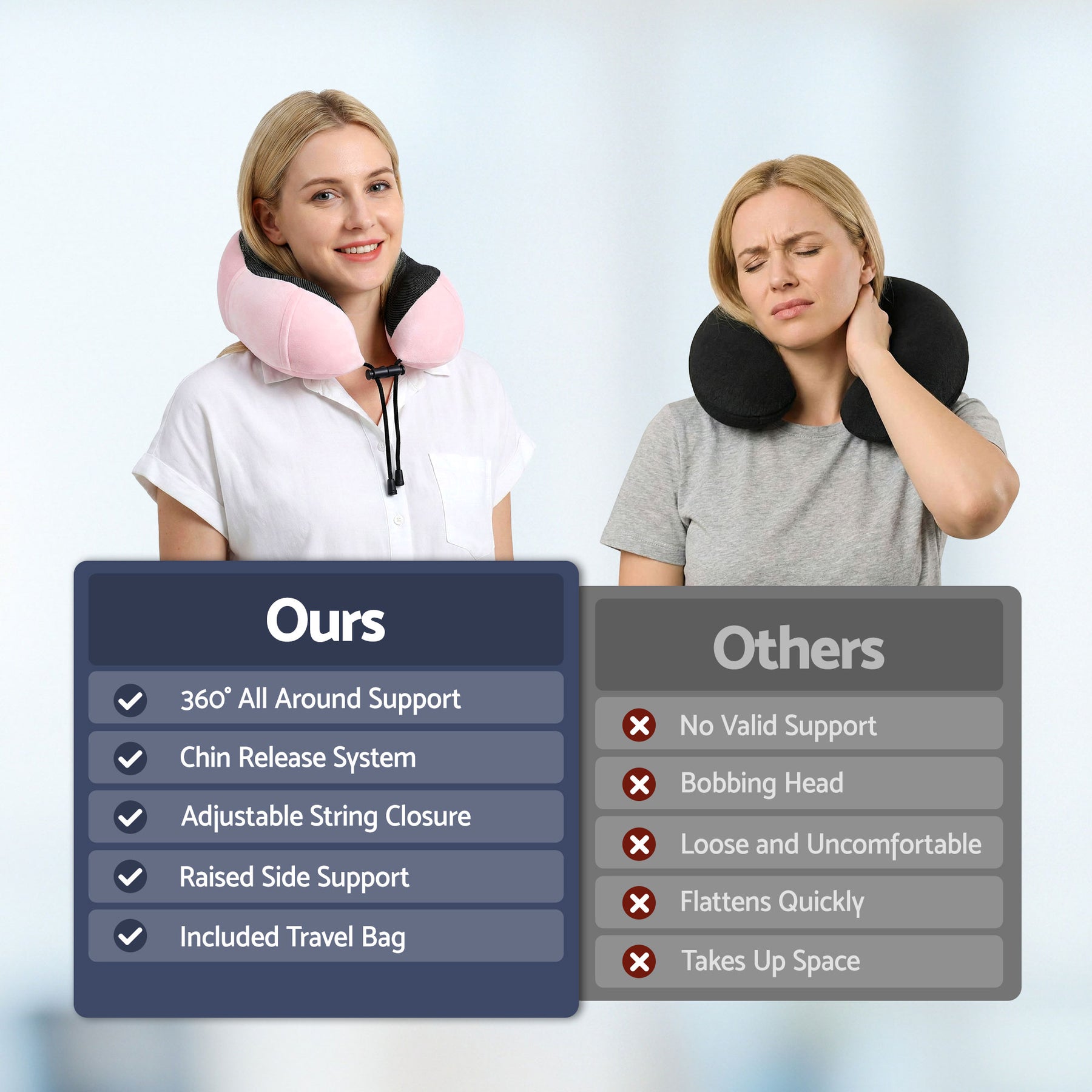 Wanderlite Memory Foam Travel Pillow – Pink with Washable Cover