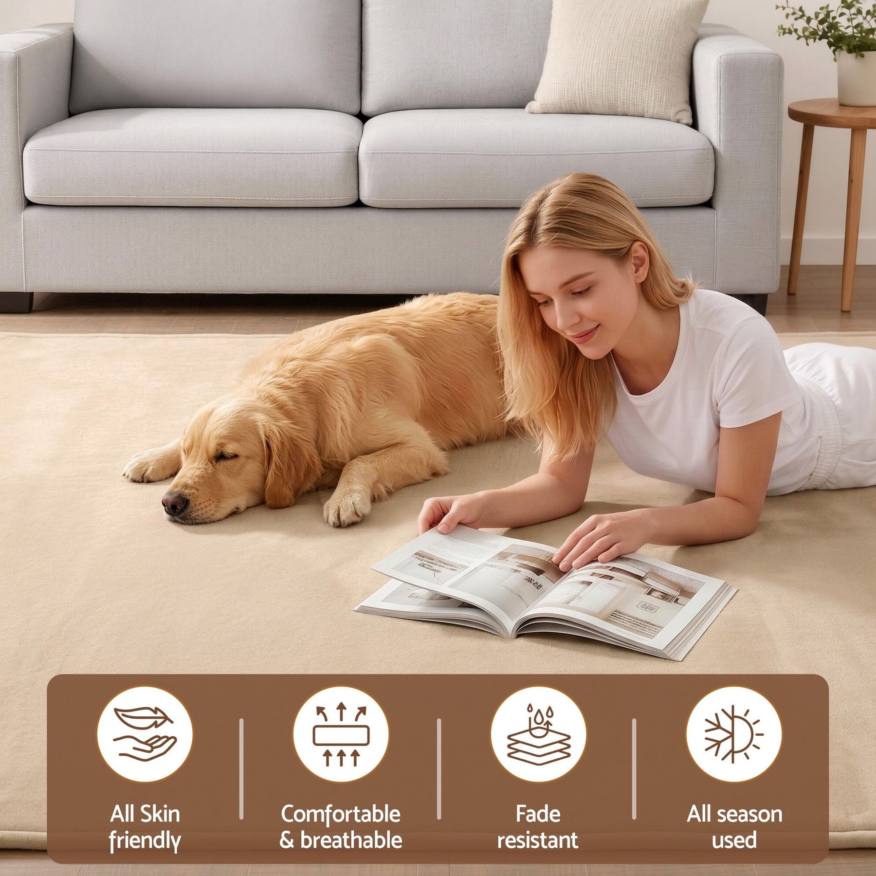 Artiss Tatami Mat Floor Mattress – Beige 150 x 200cm, 3cm Foam Anti-Slip Backing