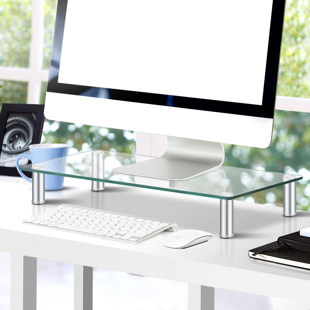 Artiss Monitor Stand Riser with Height Adjustable Computer Laptop Printer Screen Glass Display Shelf - SuperSaverAU - view 6