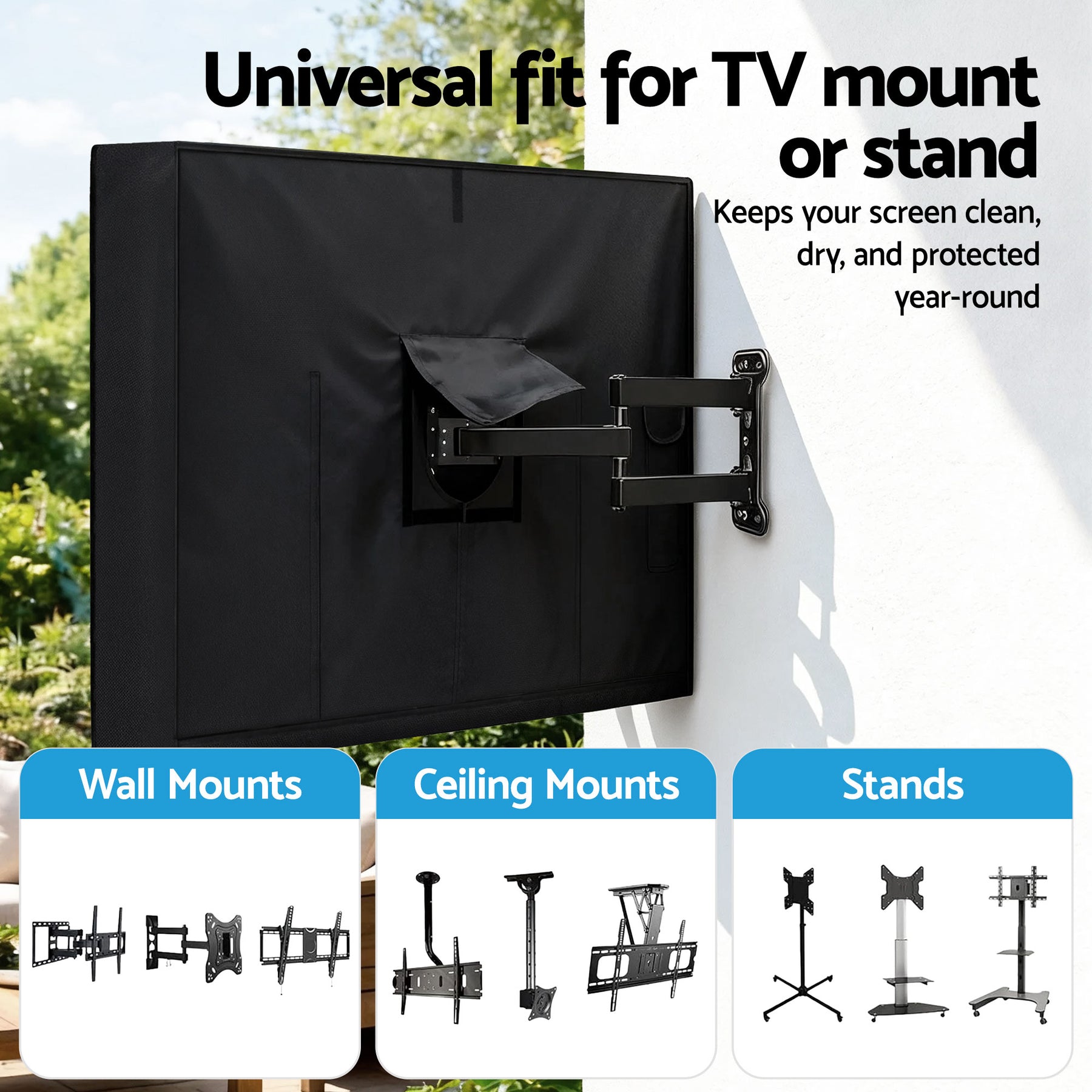Artiss Waterproof Outdoor TV Cover for 55-58 Inch TVs - Black