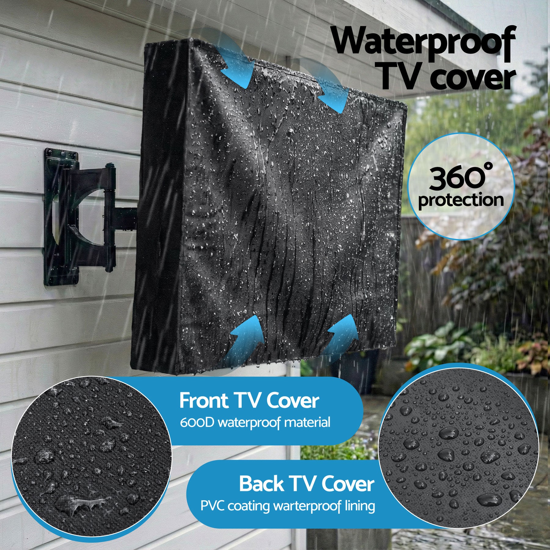 Artiss Waterproof Outdoor TV Cover for 55-58 Inch TVs - Black