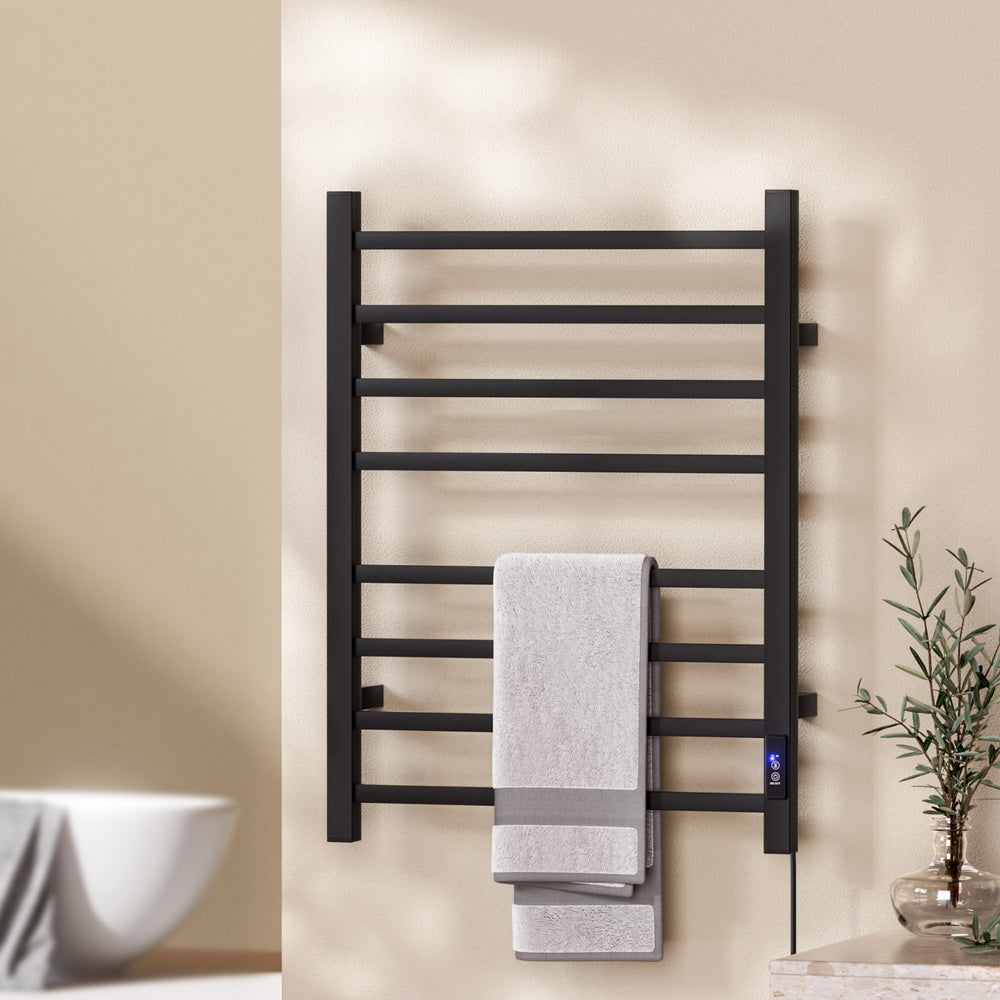 Devanti Heated Towel Rail 8 Square Bars with Timer - Black, 105W