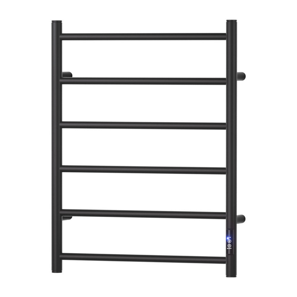 Devanti Heated Towel Rail 6 Round Bars with Timer - Black, 80W