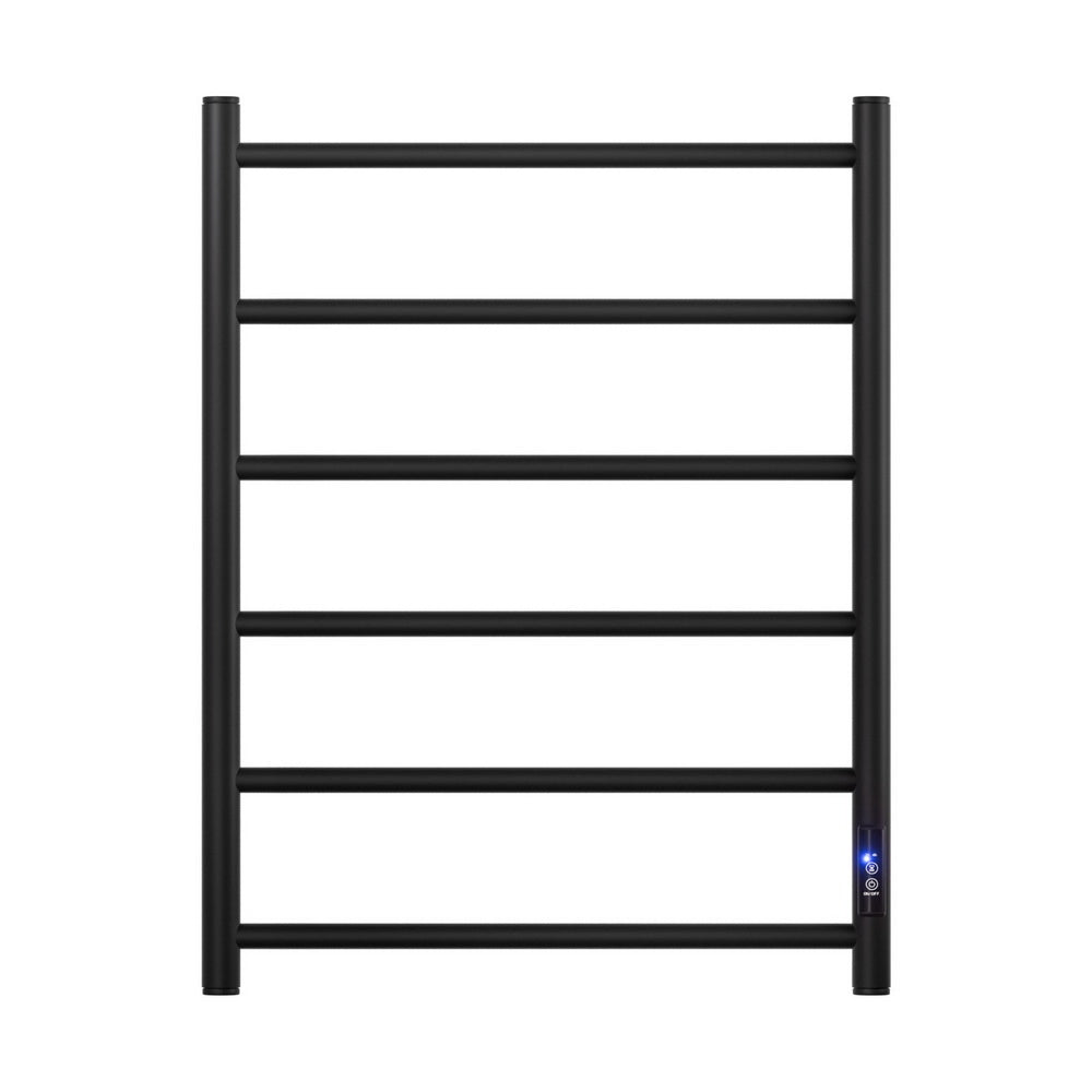 Devanti Heated Towel Rail 6 Round Bars with Timer - Black, 80W