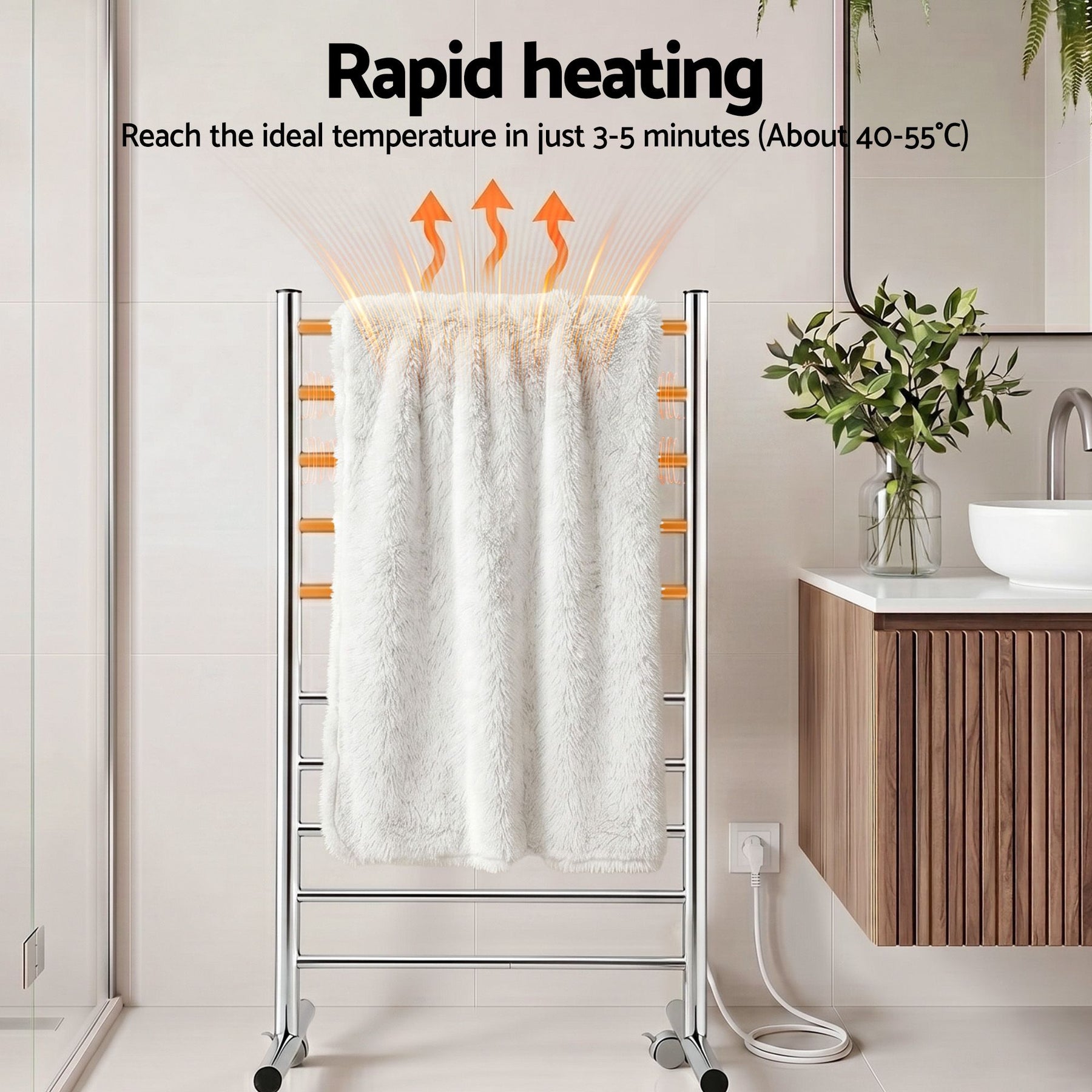 Devanti 10-Bar Freestanding Heated Towel Rail – 100W Stainless Steel, Fast Heating