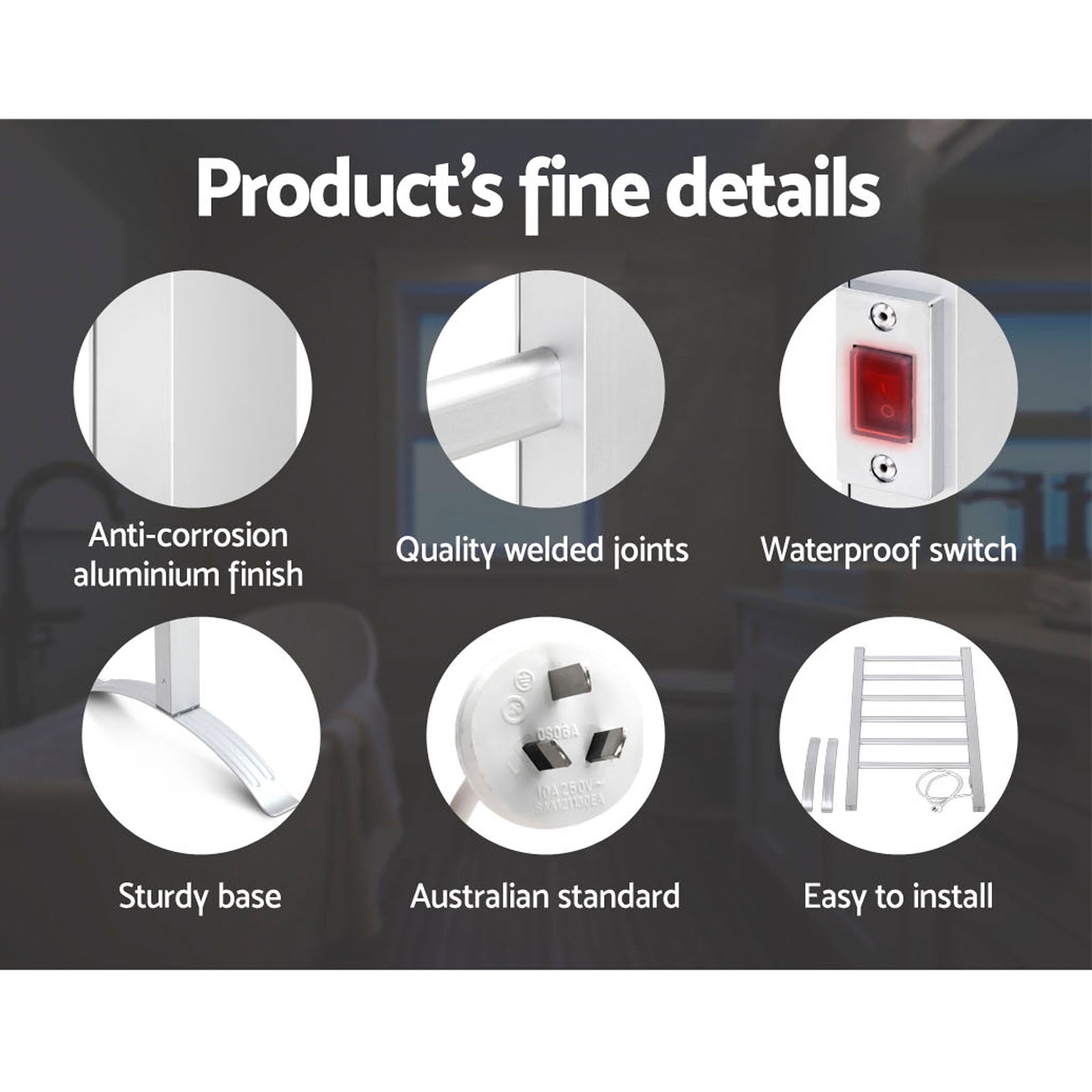 Devanti 6 Rung Electric Heated Towel Rail - Portable, Anti-Corrosion, 40-50°C - SuperSaverAU - view 6