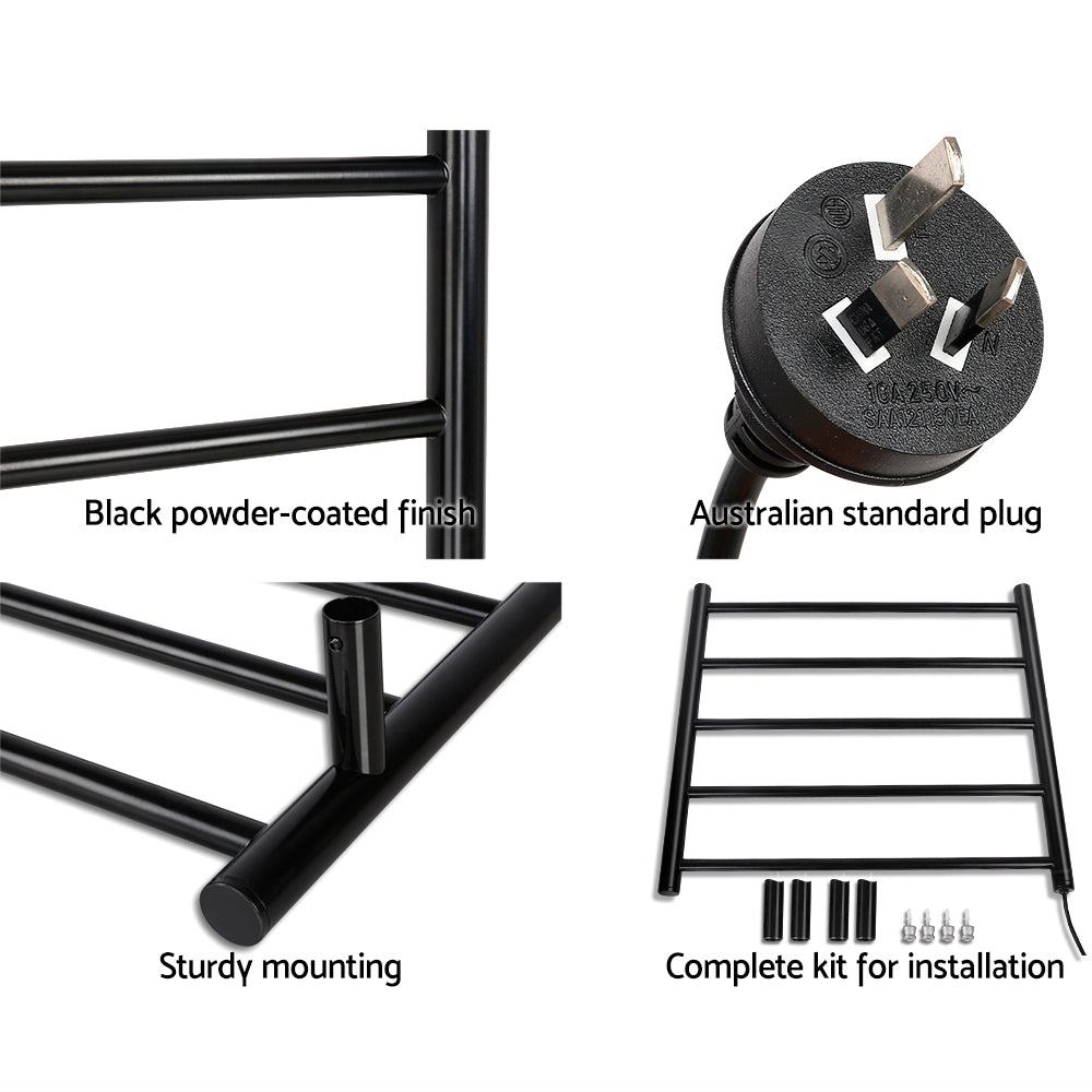 Devanti Heated Towel Rail Rack 5 Bars Wall Mounted, 40-50°C, Energy-Efficient - SuperSaverAU - view 4