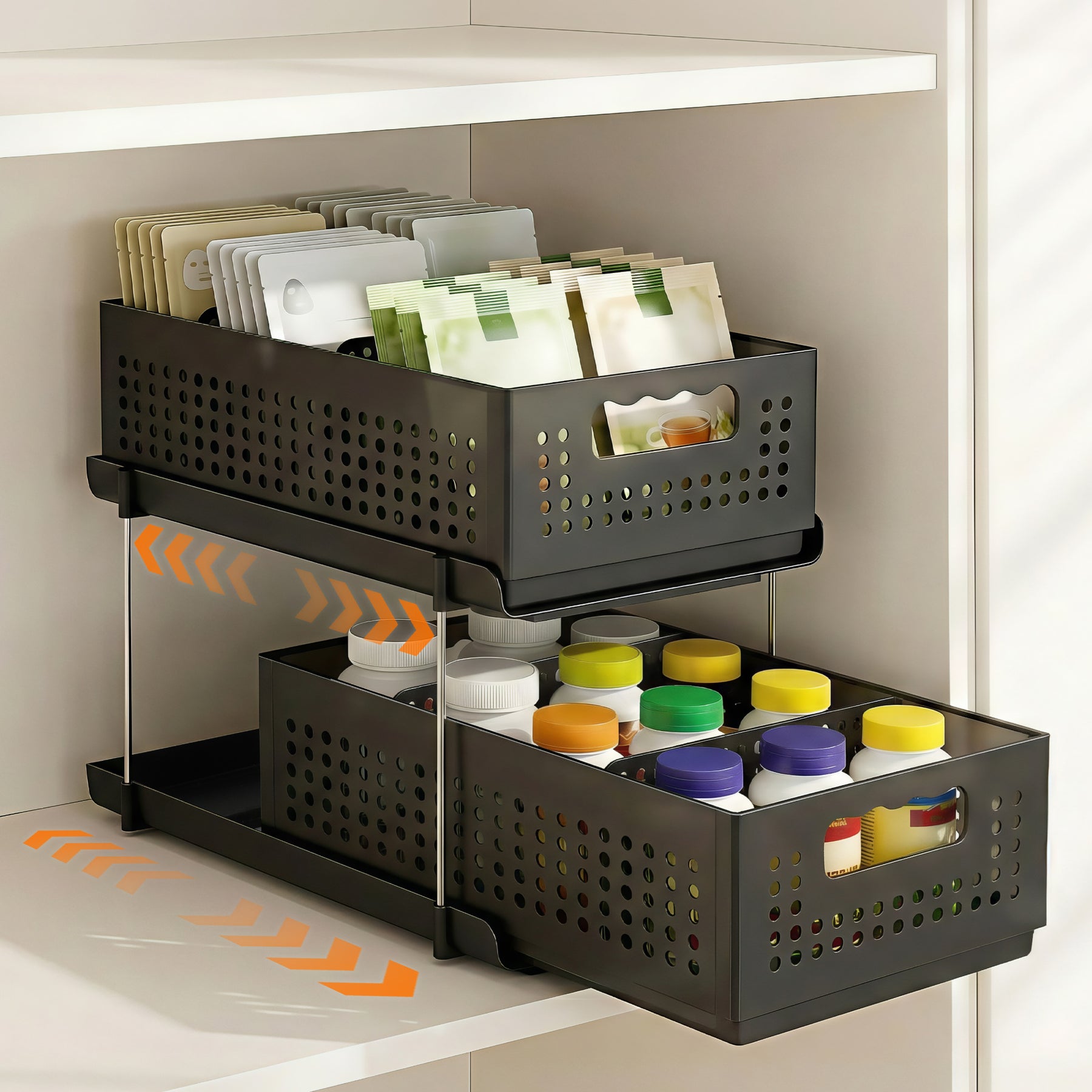 Artiss 2 Tier Under Sink Organiser Pull Out Drawer with Removable Baskets
