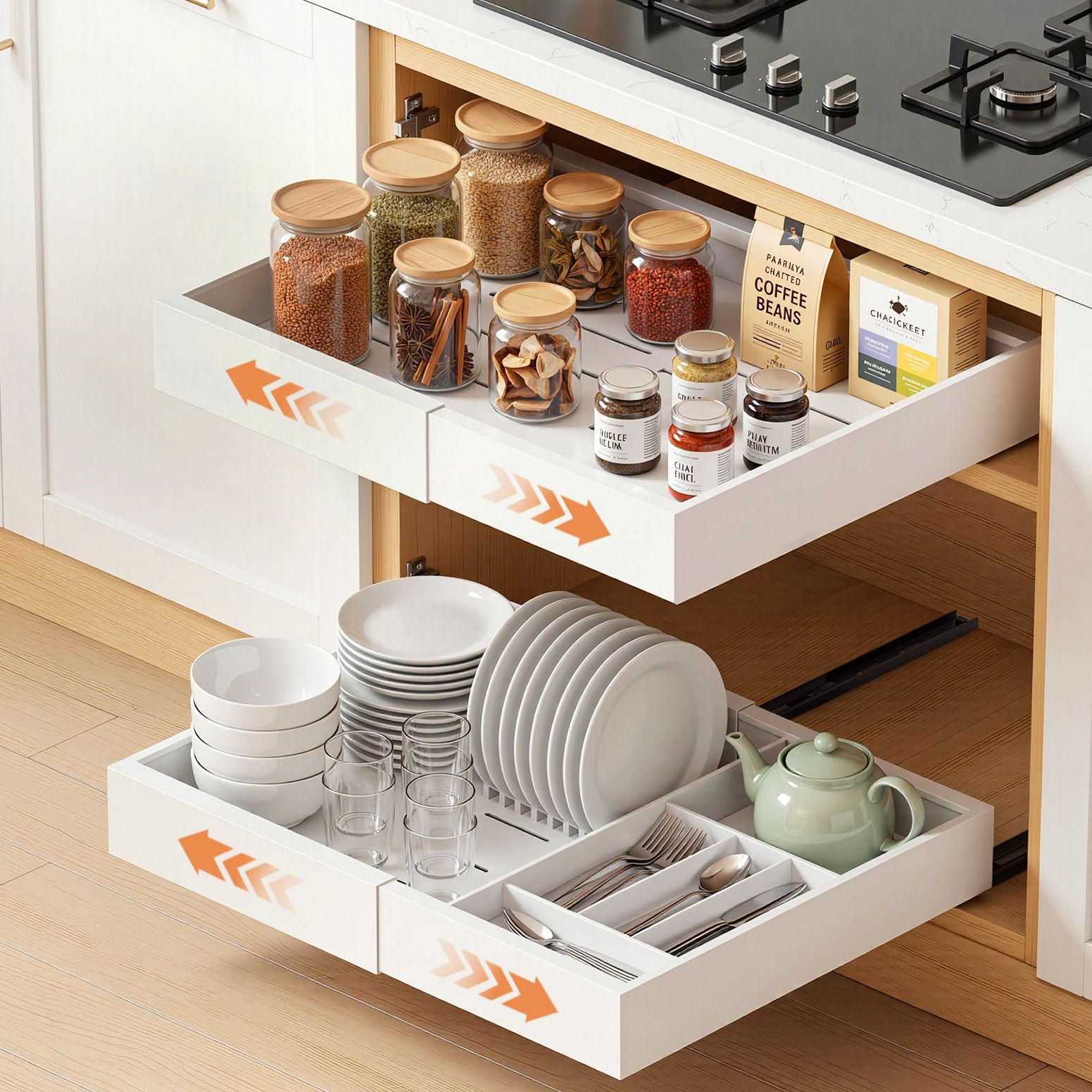 Artiss Expandable Pull Out Cabinet Drawers 2 Pack - White