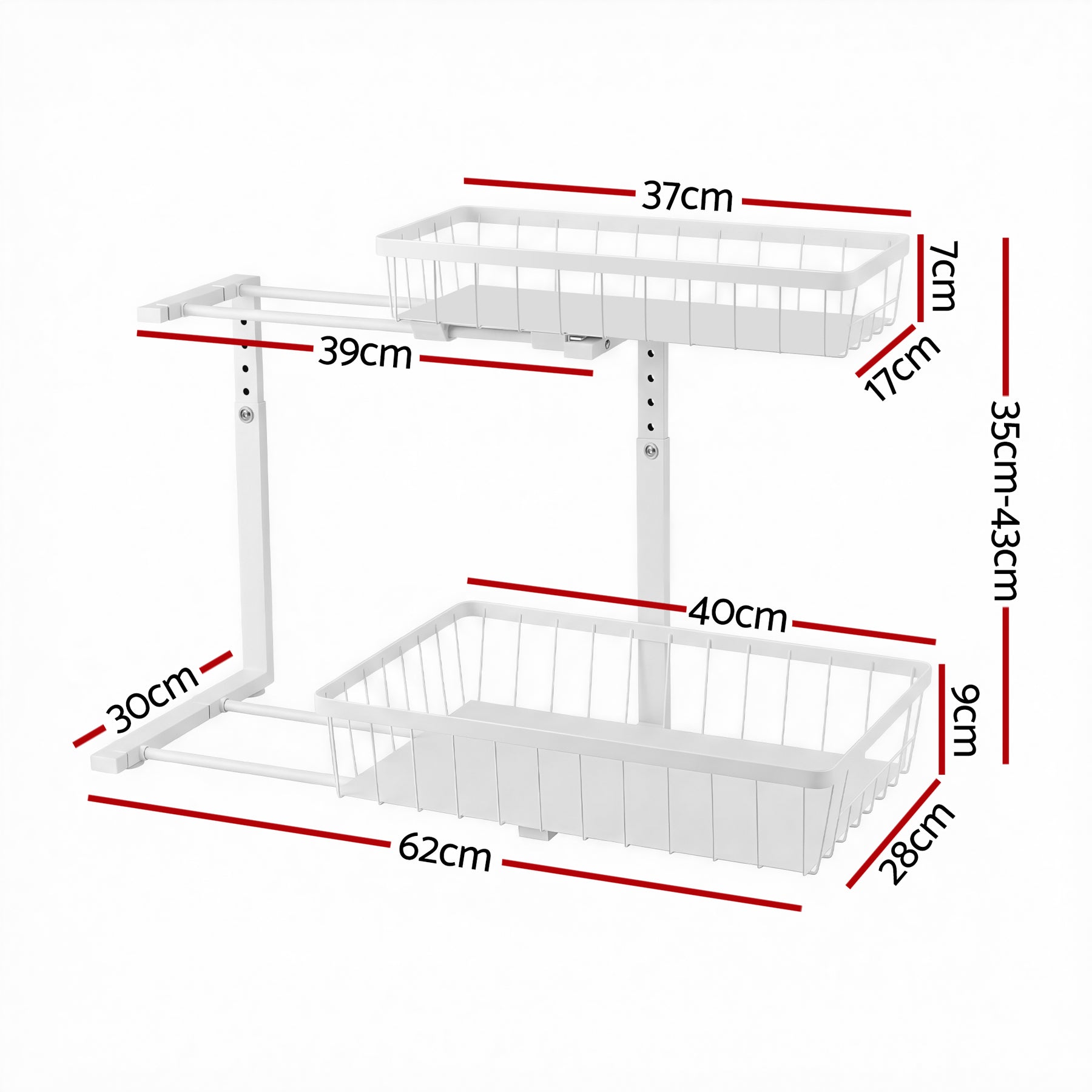 Artiss Adjustable Under Sink Organiser with 2 Slide Out Drawers Kitchen Bathroom Storage