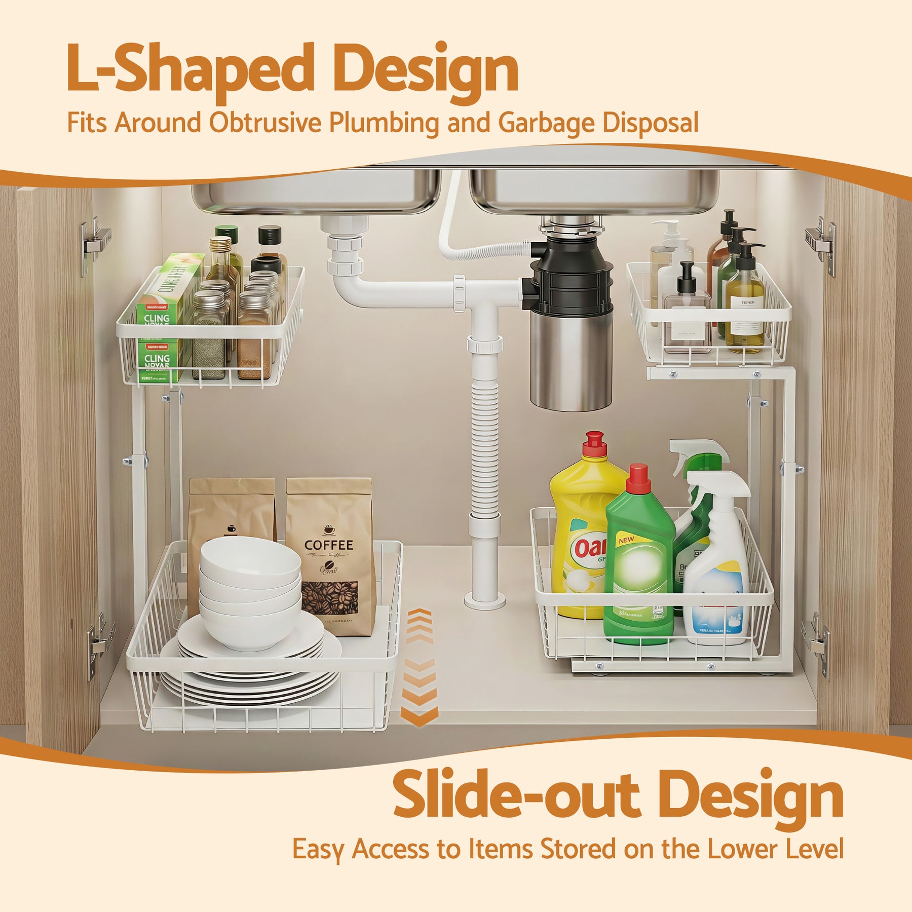 Artiss Adjustable Under Sink Organiser with 2 Slide Out Drawers Kitchen Bathroom Storage