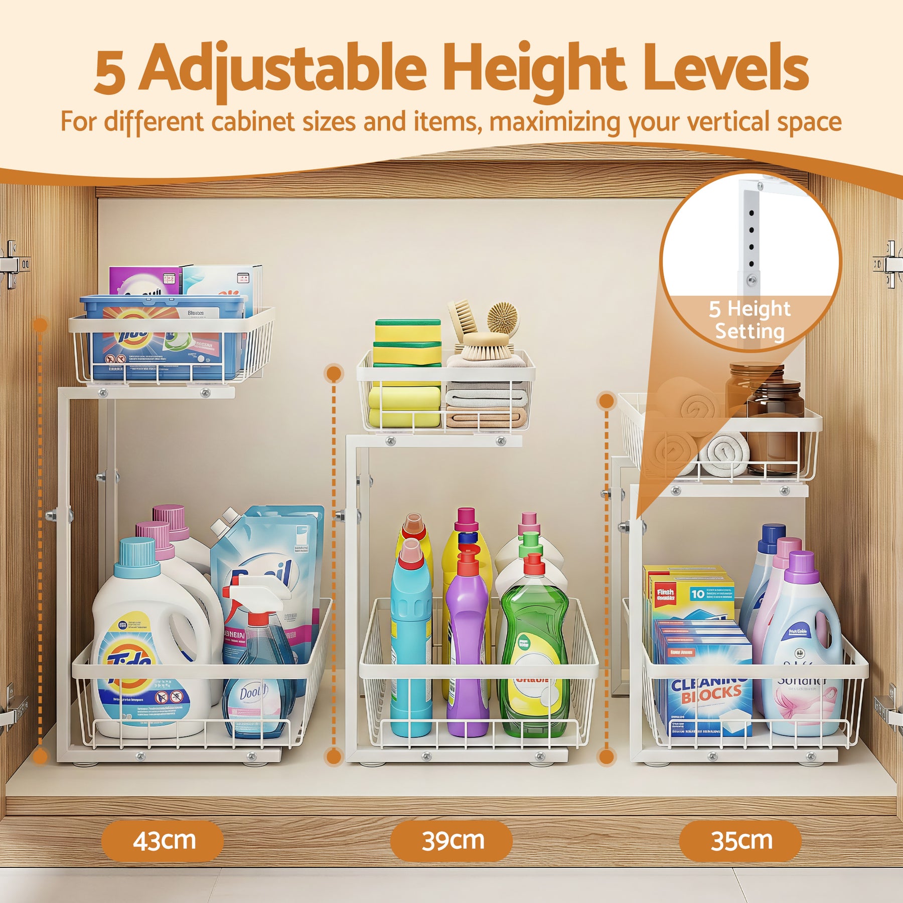 Artiss Adjustable Under Sink Organiser with 2 Slide Out Drawers Kitchen Bathroom Storage
