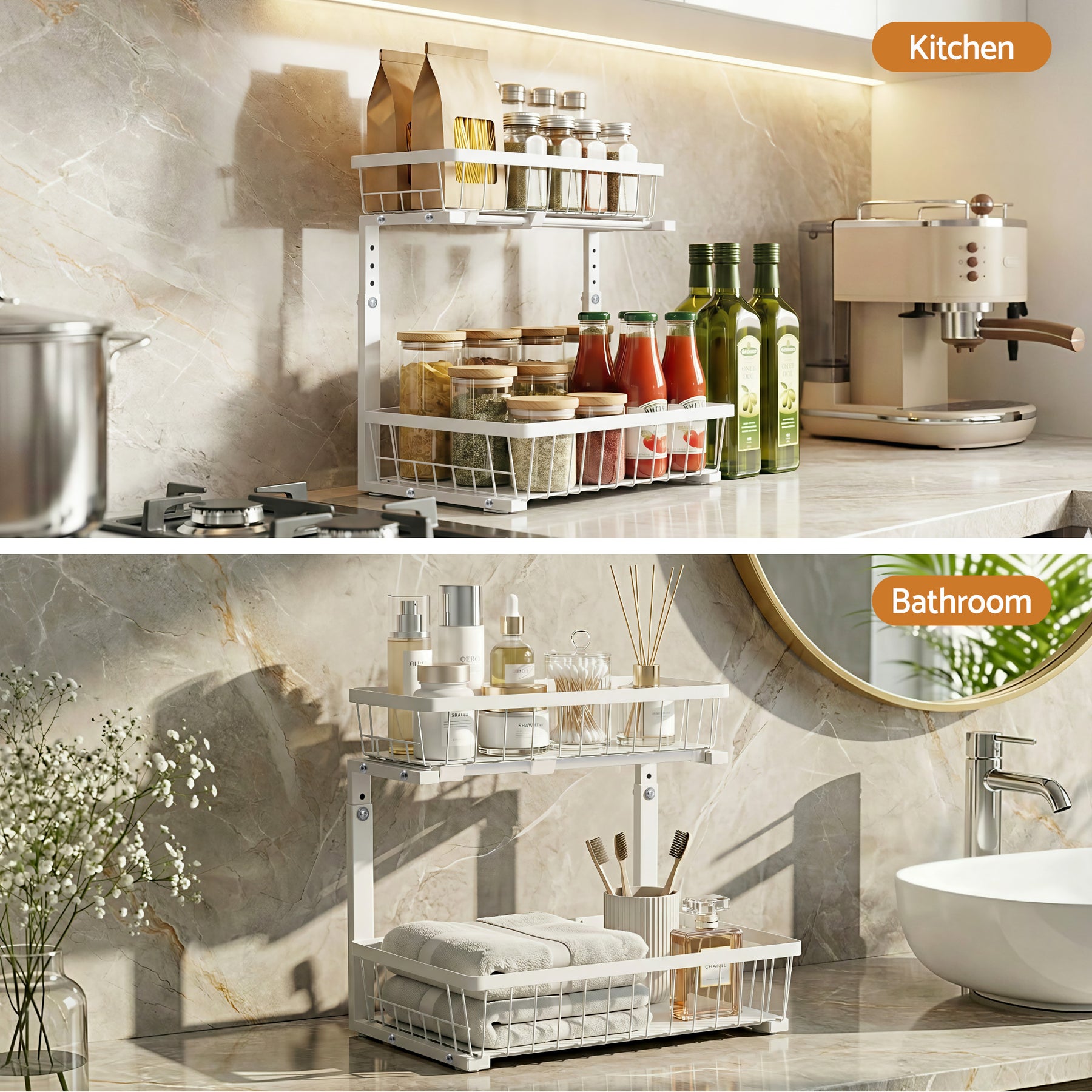 Artiss Adjustable Under Sink Organiser with 2 Slide Out Drawers Kitchen Bathroom Storage