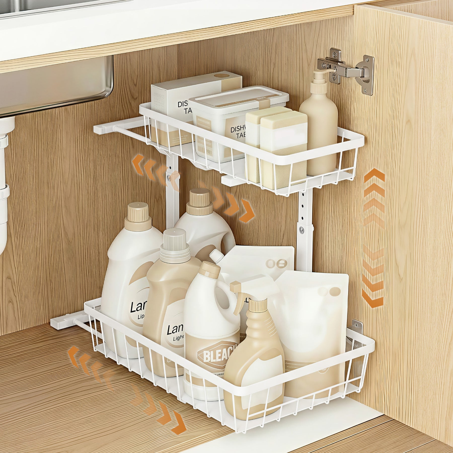 Artiss Adjustable Under Sink Organiser with 2 Slide Out Drawers Kitchen Bathroom Storage