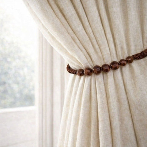 Premium Beaded Rope Curtain Tiebacks – Walnut Brown 2 Pack, 86cm