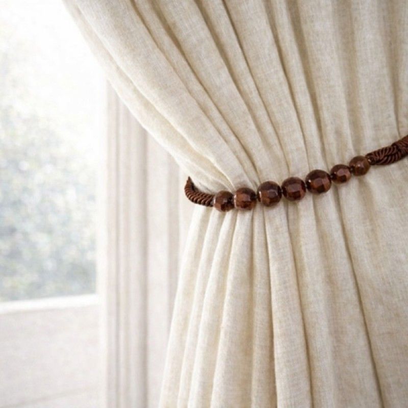 Premium Beaded Rope Curtain Tiebacks – Walnut Brown 2 Pack, 86cm