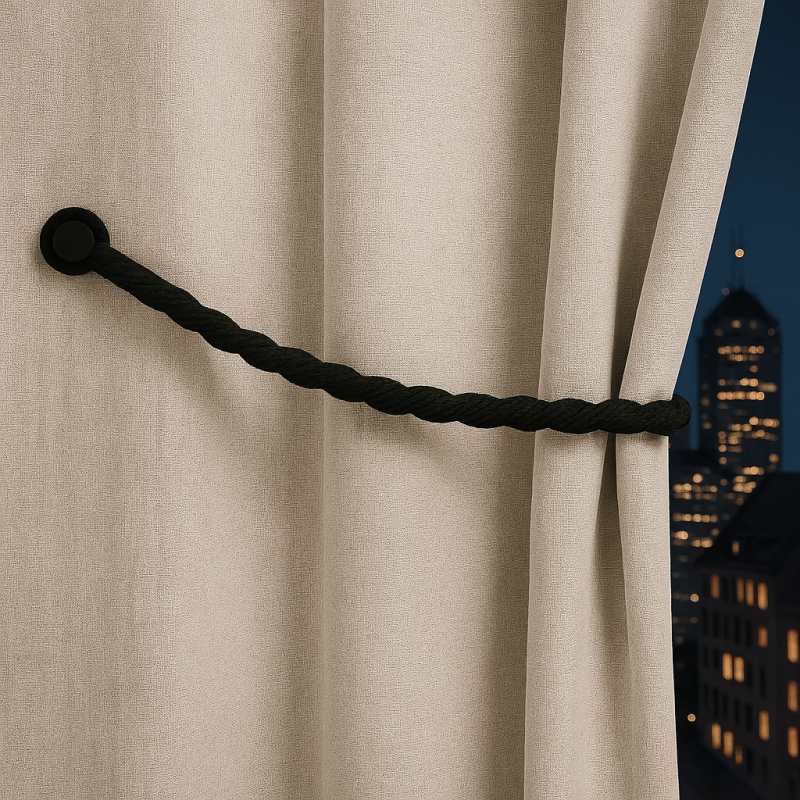 Magnetic Weaved Rope Tieback Black 750mm - Stylish Curtain Holder Made in Italy - SuperSaverAU - view 3