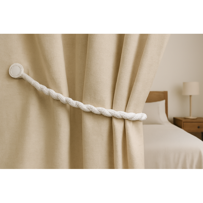 Magnetic Weaved Rope Tieback Off White 750mm - Stylish Curtain Holder Made in Italy - SuperSaverAU - view 3