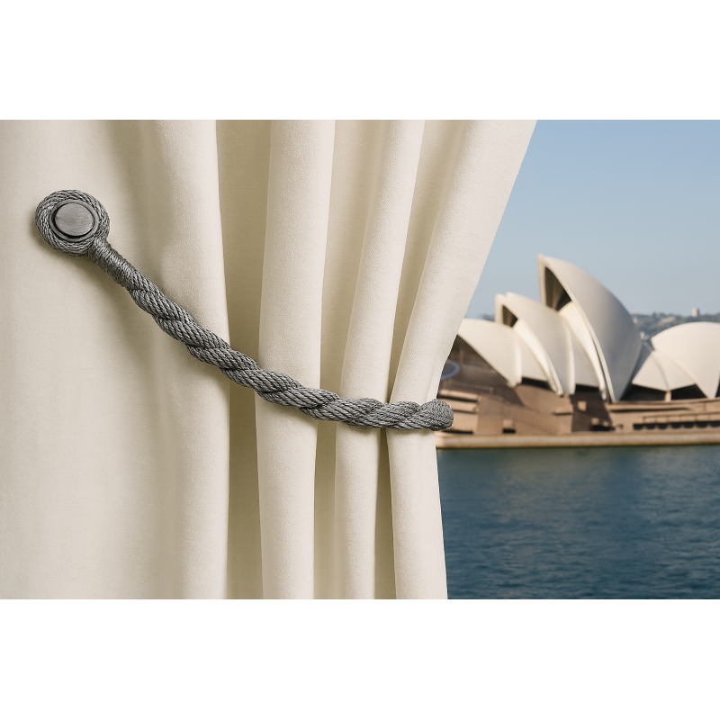 Magnetic Weaved Rope Tieback Grey 750mm - Stylish Curtain Holder Made in Italy - SuperSaverAU - view 2