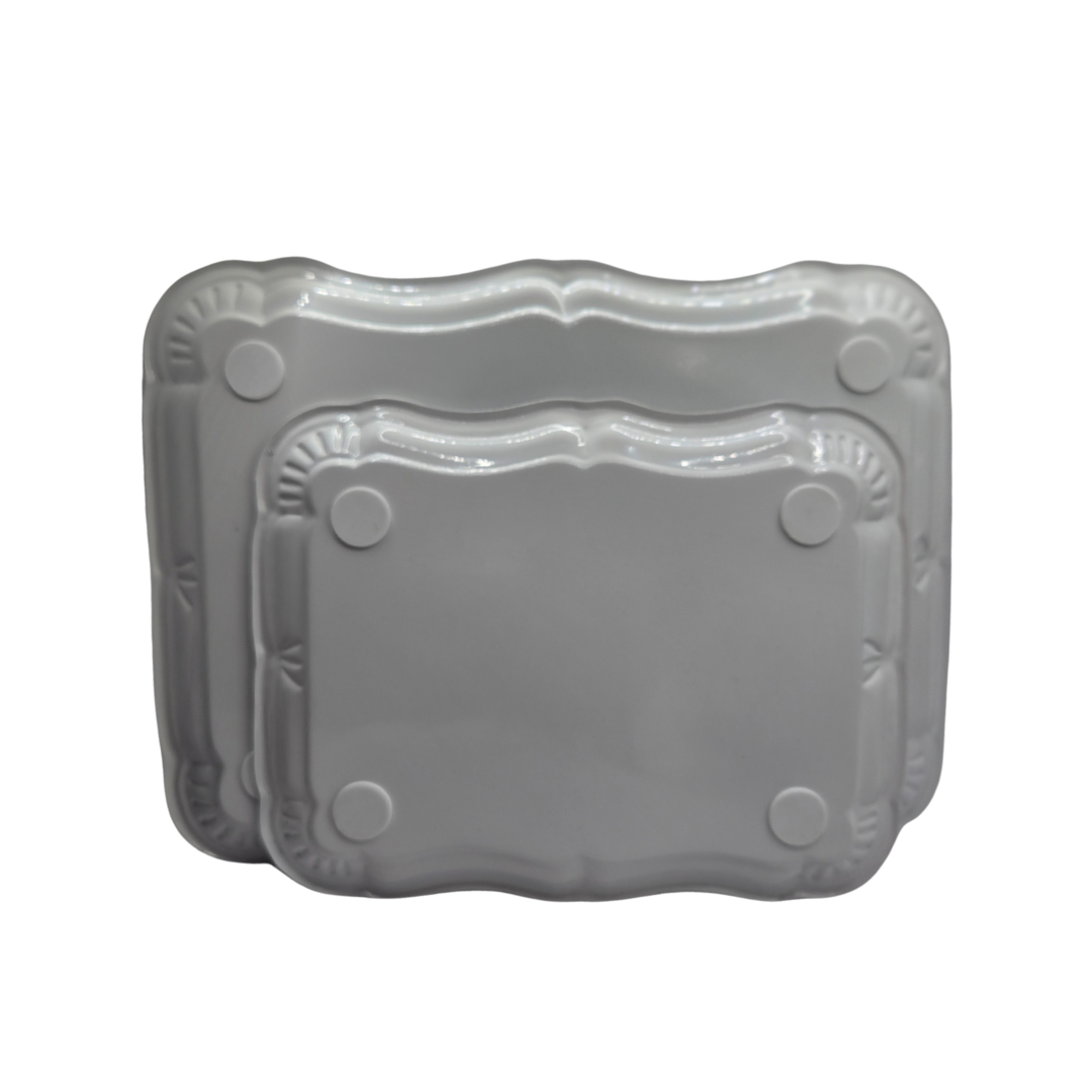 White Metal Serving Tray Set | 2pc, Food-Safe, Minimalist Design, 36.2cm & 28.5cm - SuperSaverAU - view 2