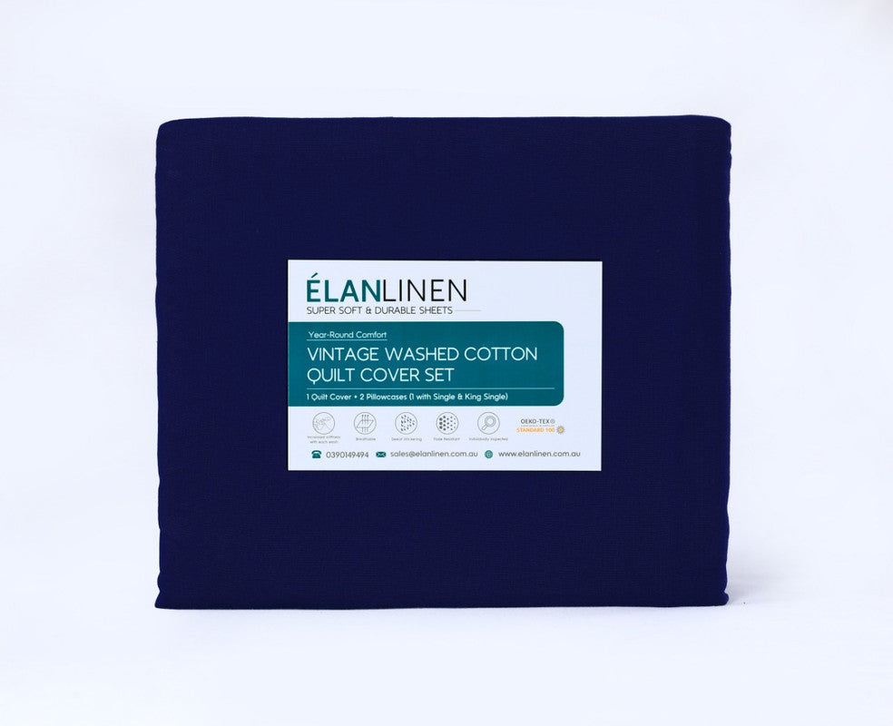 Elan Linen Vintage Washed 100% Egyptian Cotton 500TC Mega Queen Bed Sheet Set - SuperSaverAU - view 3