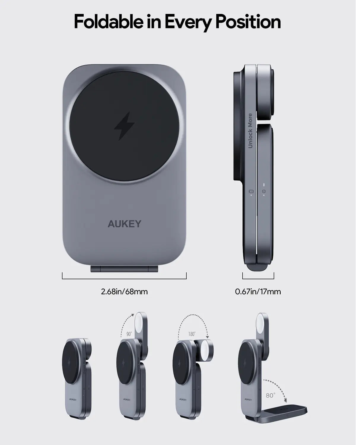 Aukey Foldable 3-in-1 Magnetic Wireless Charger - 15W Fast Charge - SuperSaverAU - view 5