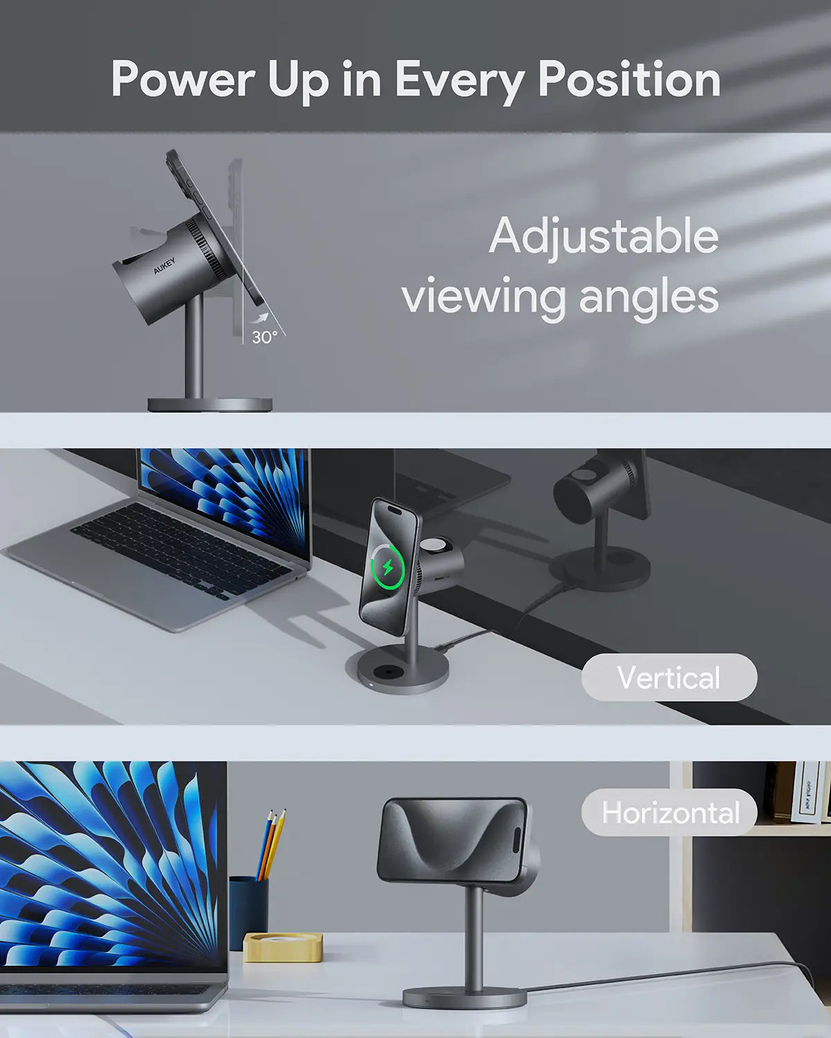Aukey 3-in-1 Pro Magnetic Wireless Charging Station - Active Cooling - SuperSaverAU - view 6