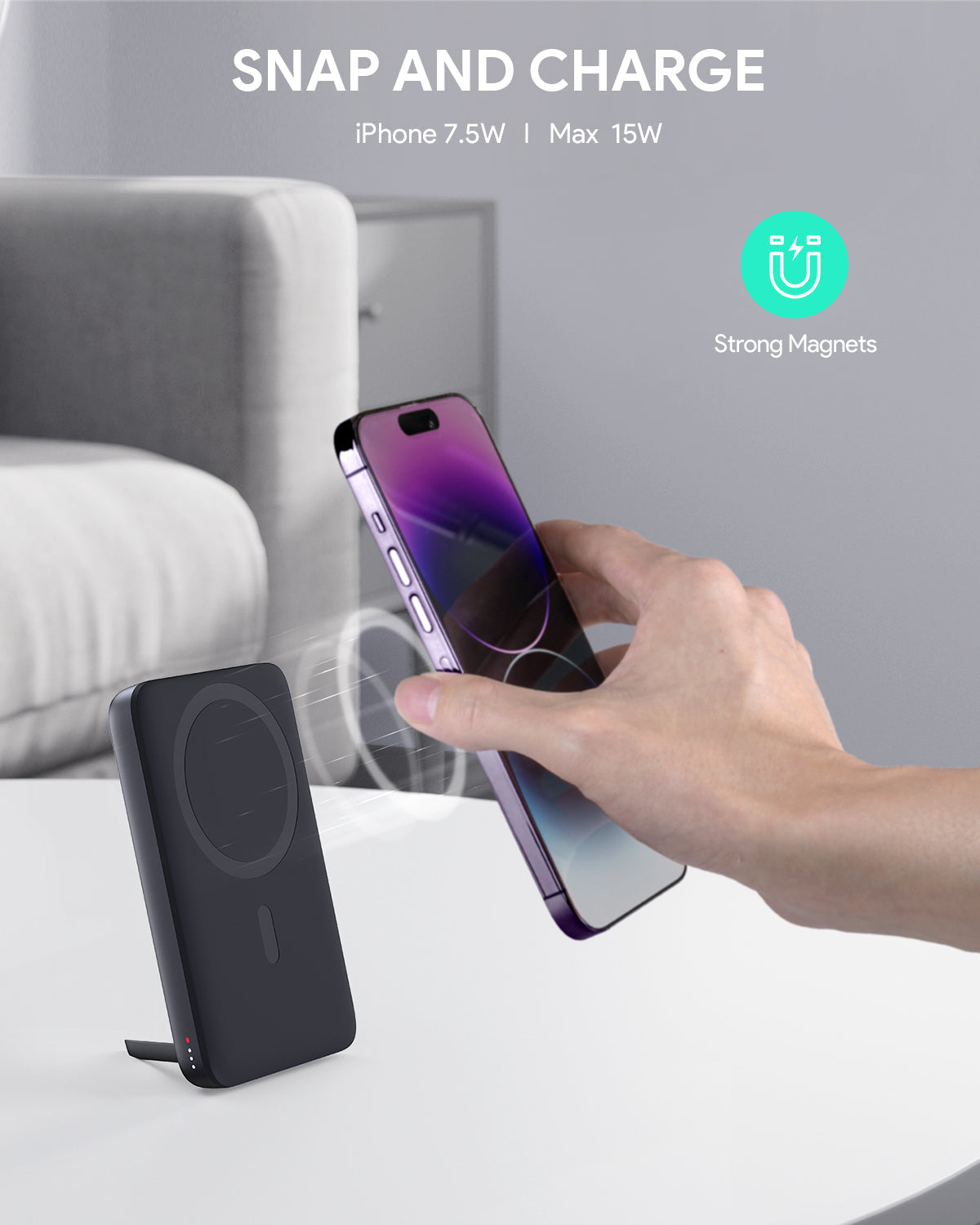 Aukey 6700mAh Magnetic Wireless Charging Power Bank - SuperSaverAU - view 2