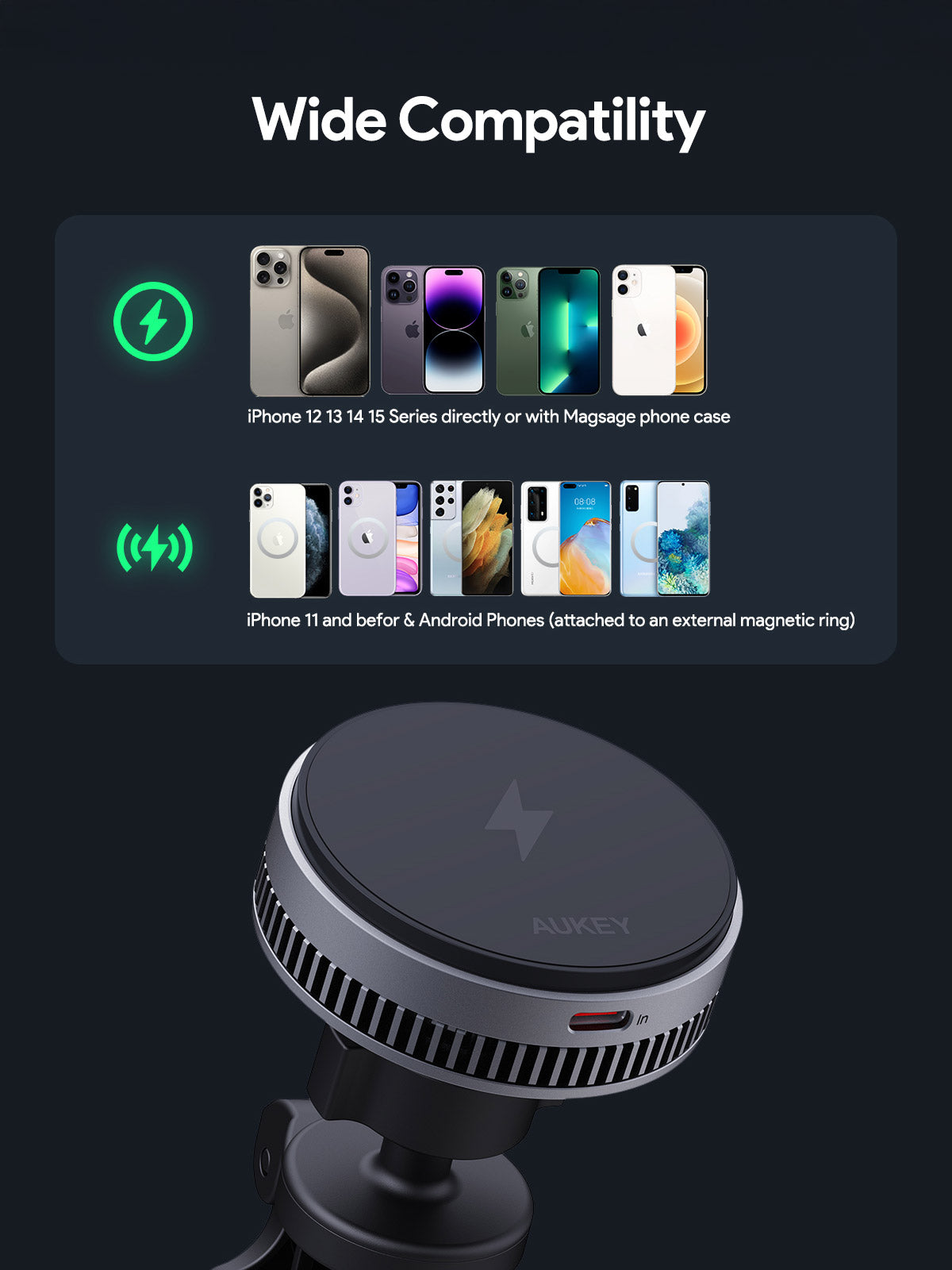 Aukey 15W MagSafe Wireless Car Charger with Active Cooling - SuperSaverAU - view 9