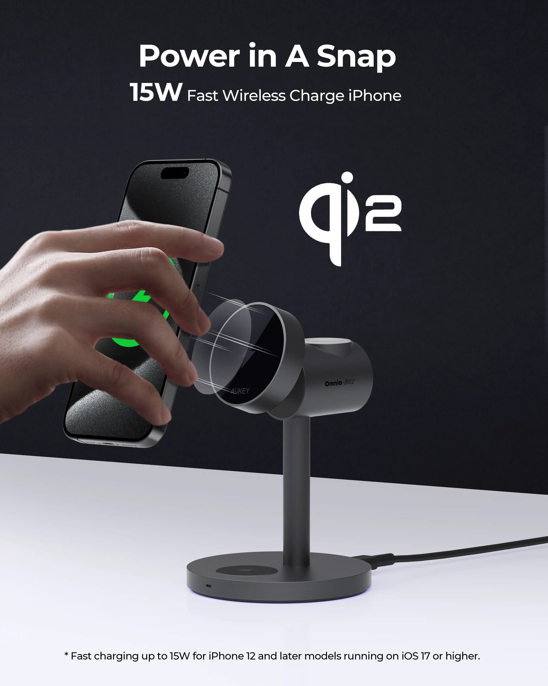Aukey 3-in-1 Qi2 Magnetic Wireless Charging Station - Fast Charge - SuperSaverAU - view 4