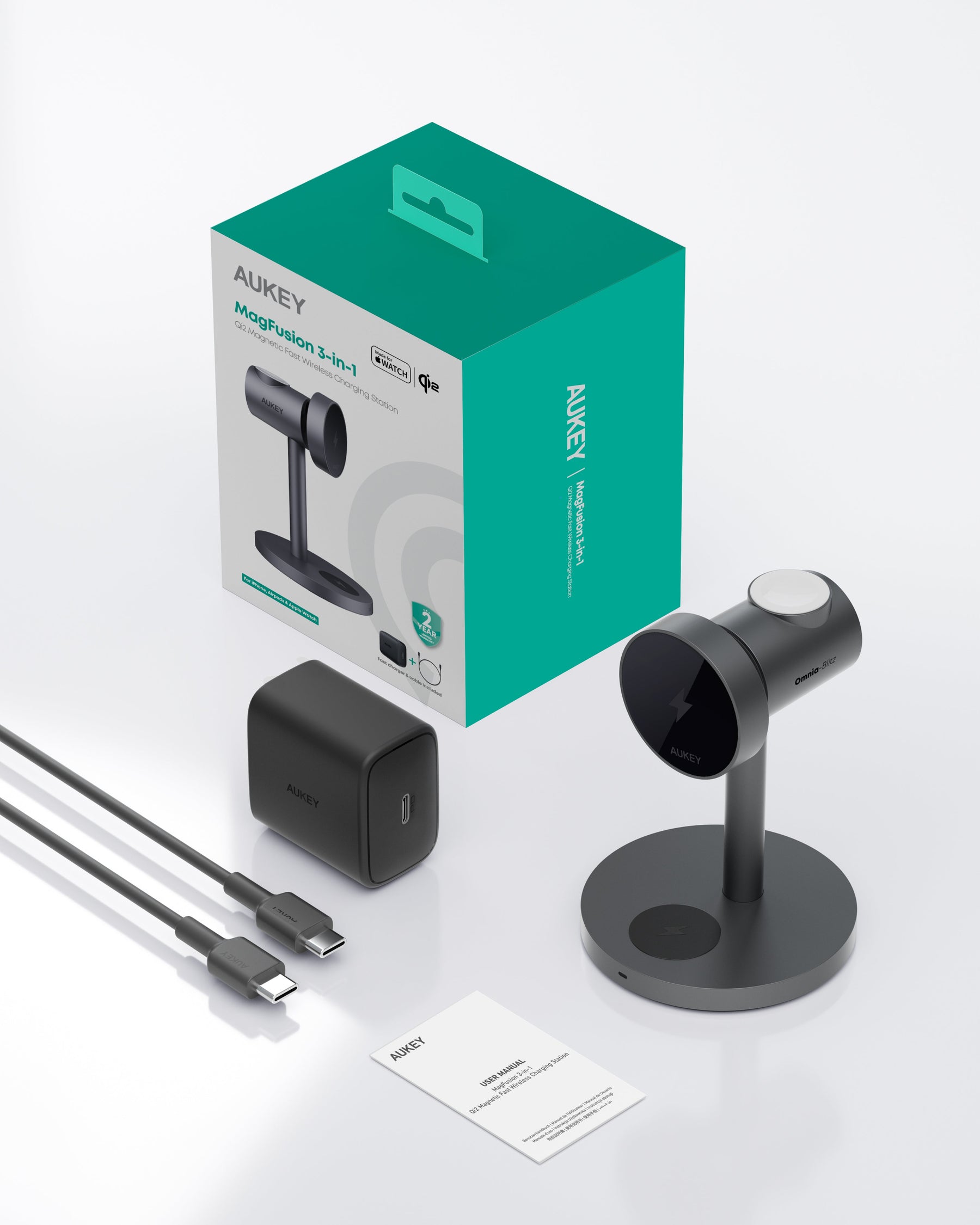 Aukey 3-in-1 Qi2 Magnetic Wireless Charging Station - Fast Charge - SuperSaverAU - view 8