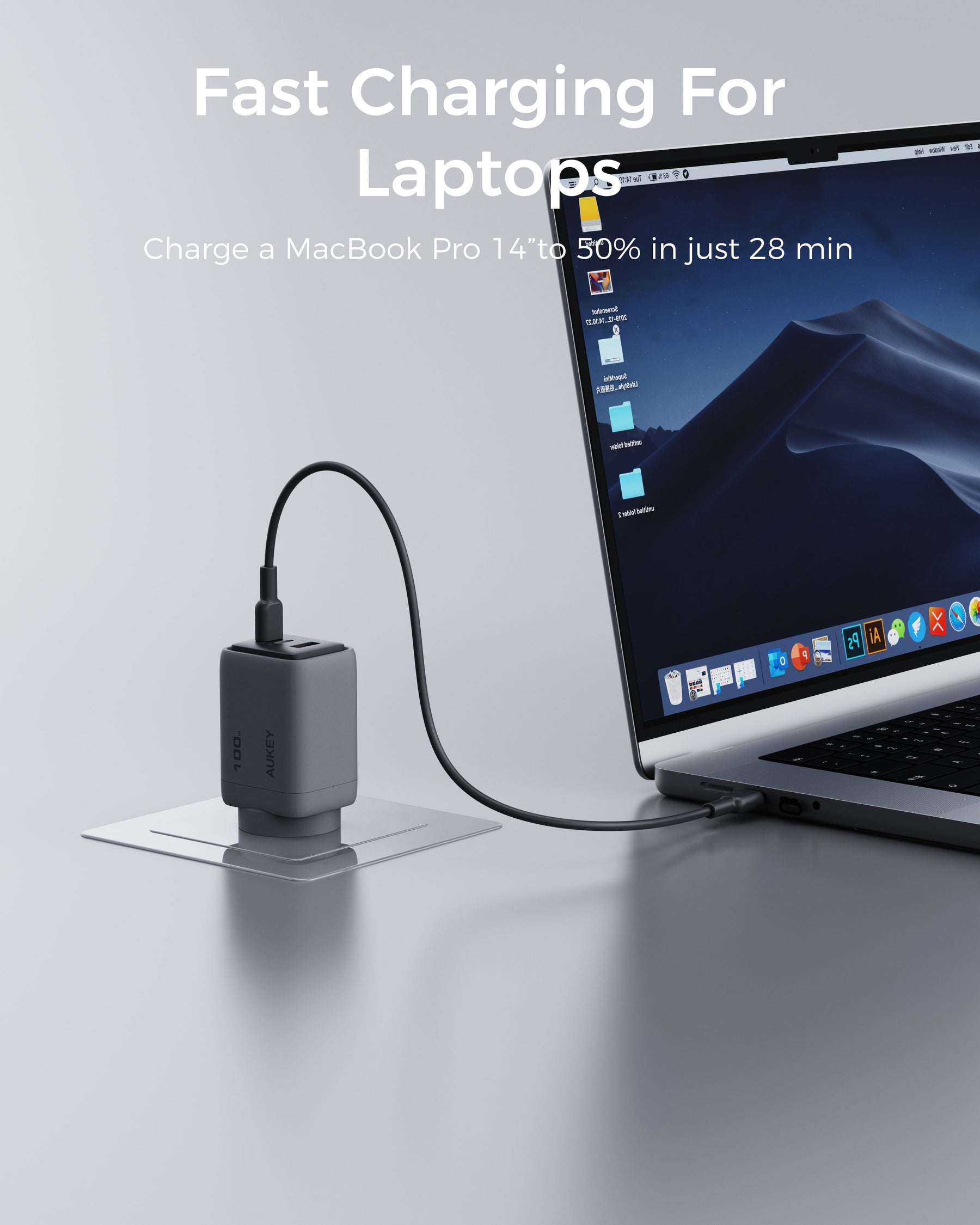 Aukey Comet 100W PD GaN USB-C Wall Charger with 1.8m Cable - SuperSaverAU - view 3