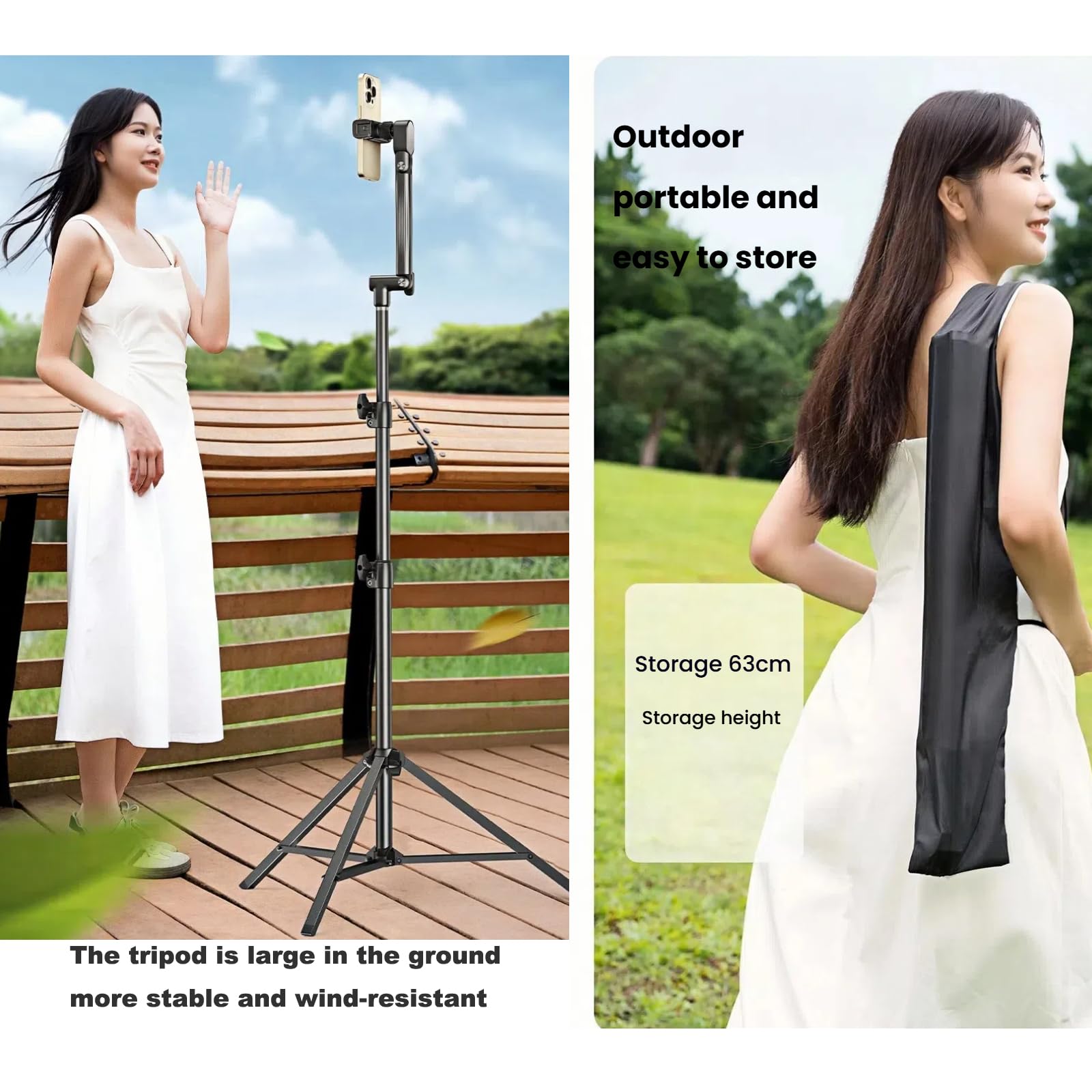 Premium Black Floor Standing Phone Tripod with Swan Neck Arm and Remote