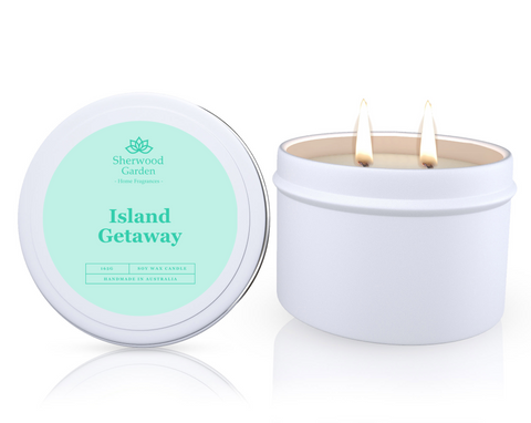 Island Getaway Soy Candle Tin 165g - Tropical Fragrance, 25hrs+ Burn Time - SuperSaverAU - view 1