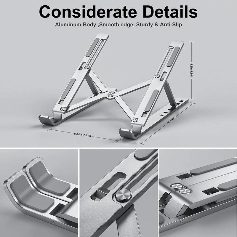 NNEOBA Portable Aluminum Laptop Stand - Adjustable Height, Lightweight, Silver - SuperSaverAU - view 2