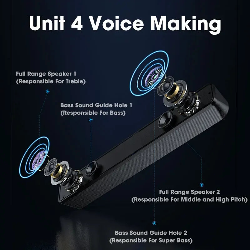 NNEOBA PC Soundbar Wired Speaker - 3D Stereo, Deep Bass, USB Powered - SuperSaverAU - view 7