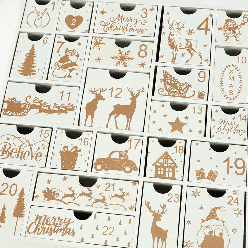 Christmas Wooden Advent Calendar with 24 Drawers Holiday Countdown Decor