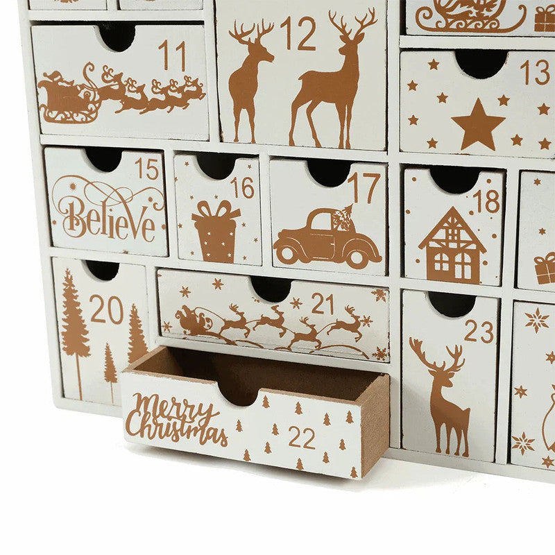 Christmas Wooden Advent Calendar with 24 Drawers Holiday Countdown Decor