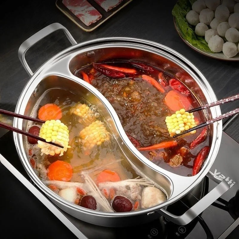 Premium Twin Divided Hot Pot – Silver 316 Stainless Steel 32cm